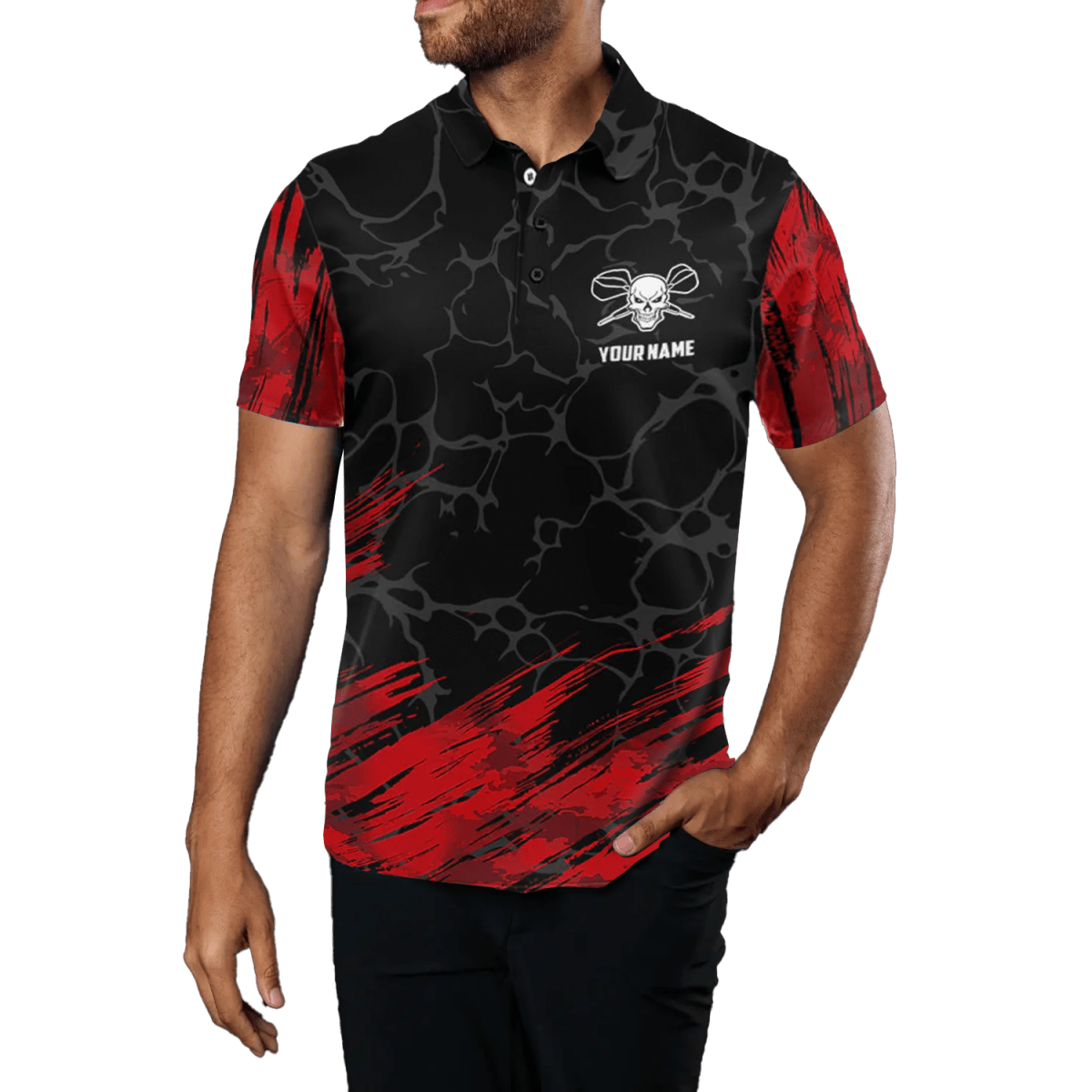 Dart Polo Shirt Herren Skull Rot/Schwarz 3D Q208 - Outfitsuche