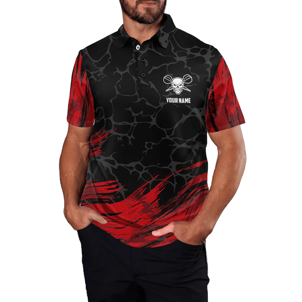 Dart Polo Shirt Herren Skull Rot/Schwarz 3D Q208 - Outfitsuche