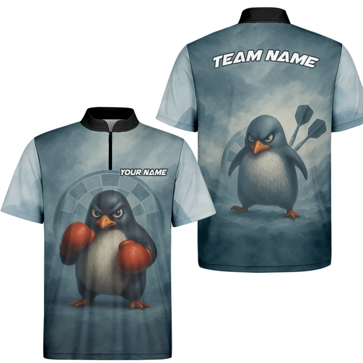 Dart Polohemd mit Boxendem Pinguin Design - Personalisiert mit Name (Team/Spieler) - Outfitsuche