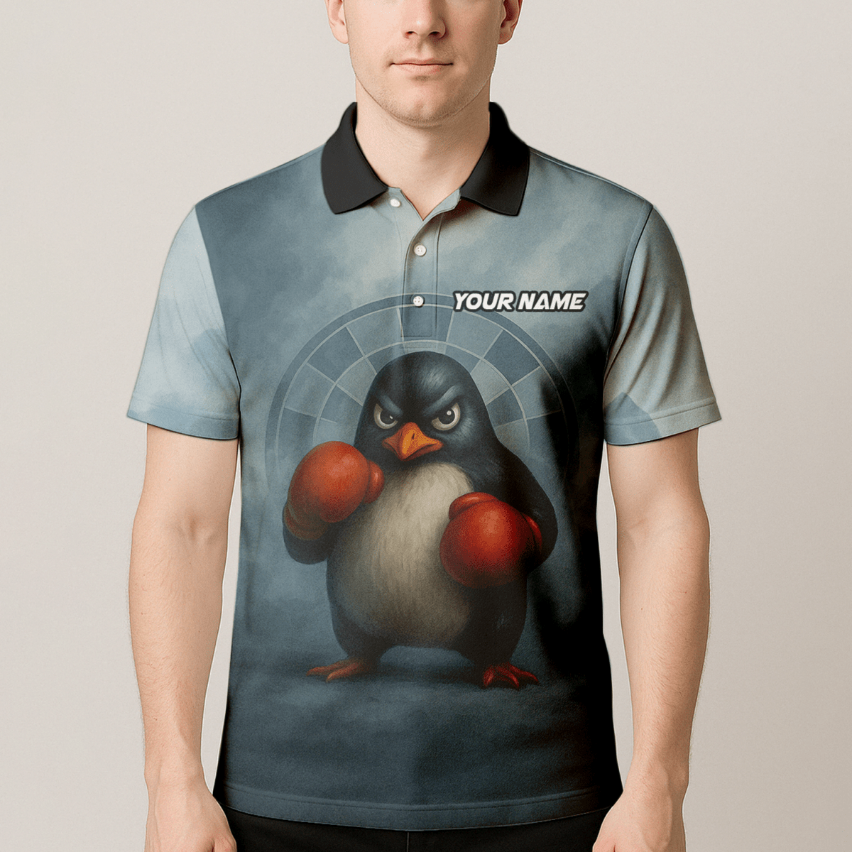 Dart Polohemd mit Boxendem Pinguin Design - Personalisiert mit Name (Team/Spieler) - Outfitsuche