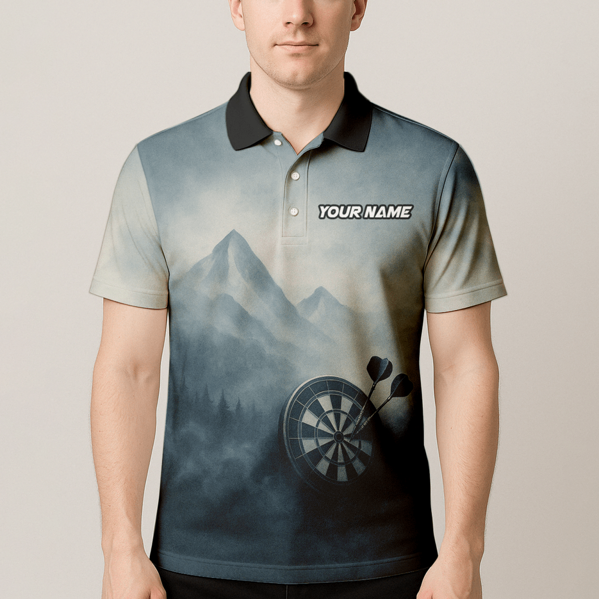 Dart Poloshirt für Herren mit Hirsch Berg Nebel Motiv - Personalisiert: Eigener Name & Team - P5260 - Outfitsuche