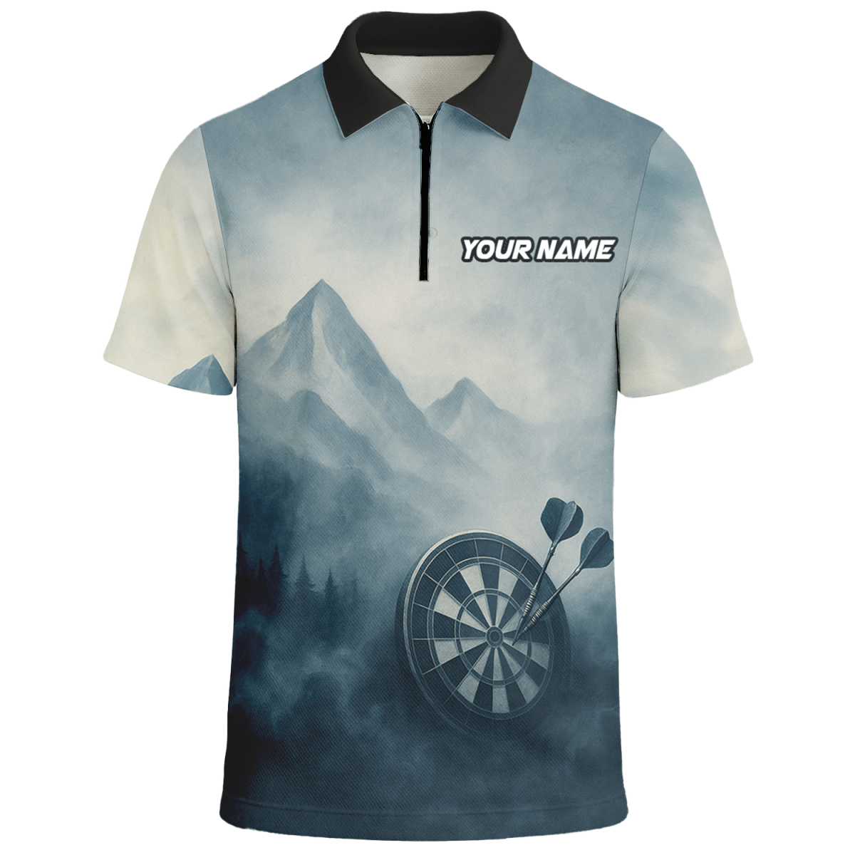 Dart Poloshirt für Herren mit Hirsch Berg Nebel Motiv - Personalisiert: Eigener Name & Team - P5260 - Outfitsuche