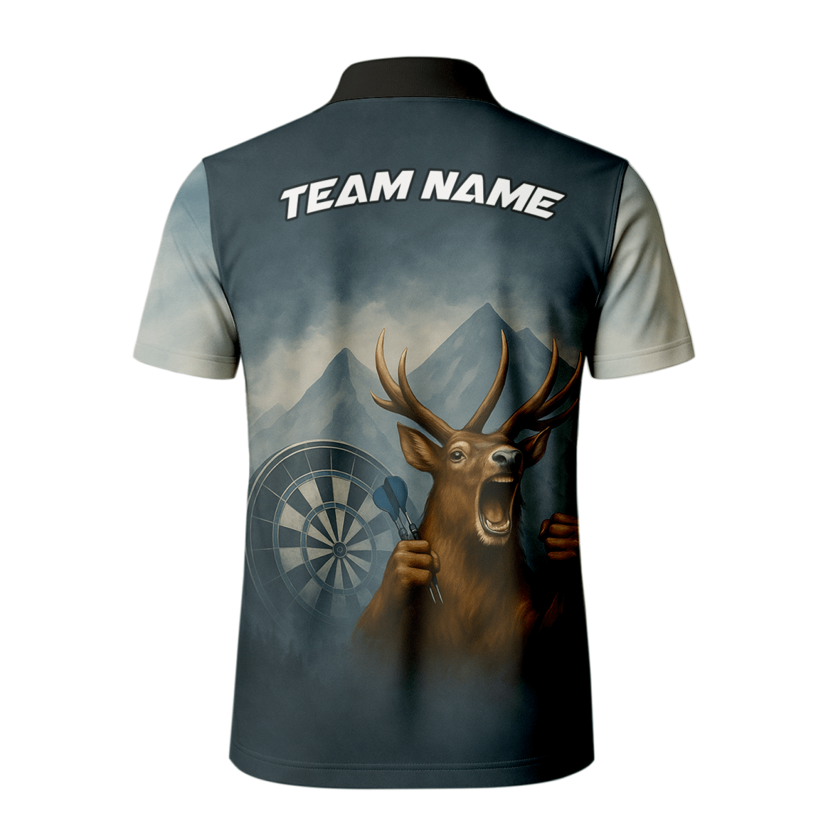 Dart Poloshirt für Herren mit Hirsch Berg Nebel Motiv - Personalisiert: Eigener Name & Team - P5260 - Outfitsuche