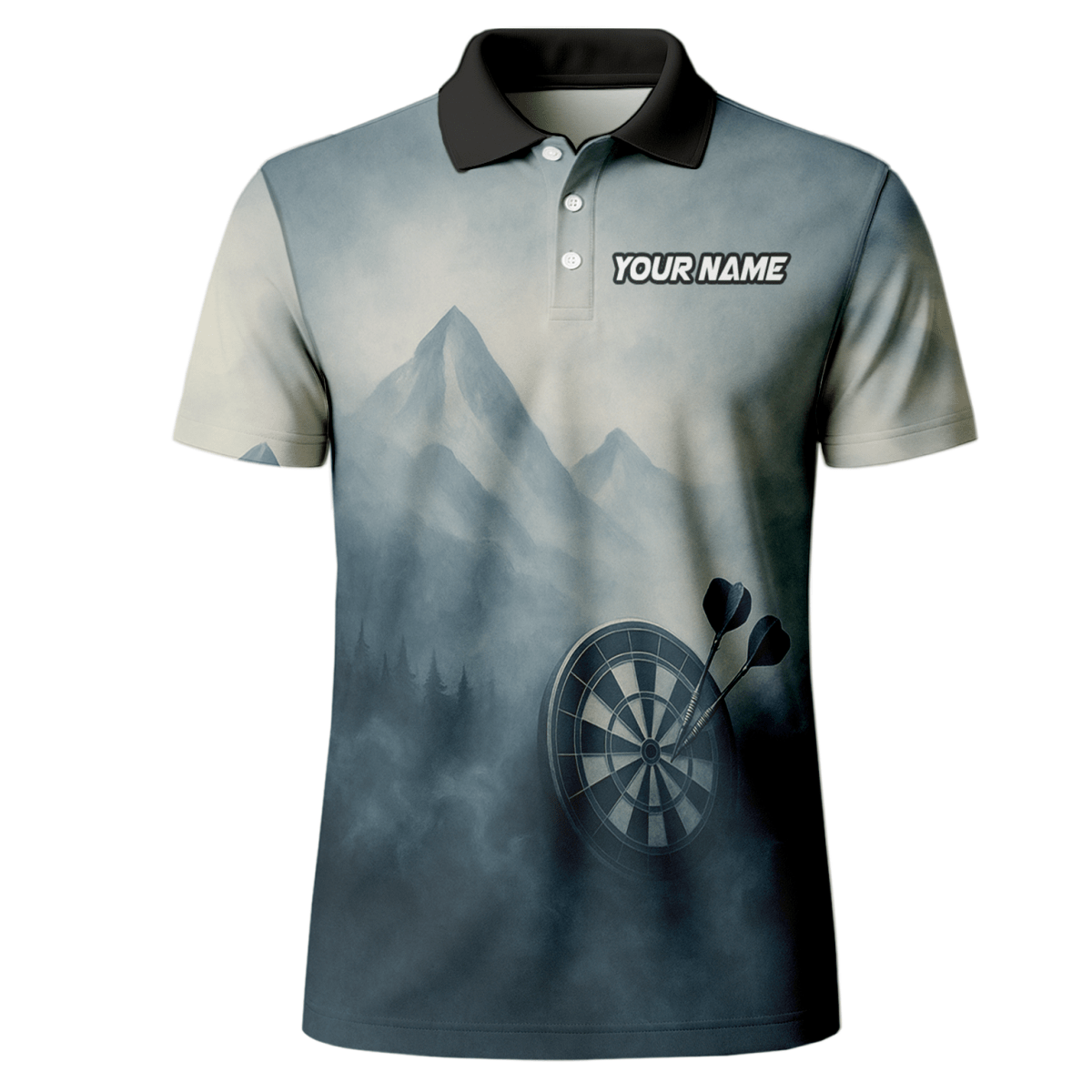 Dart Poloshirt für Herren mit Hirsch Berg Nebel Motiv - Personalisiert: Eigener Name & Team - P5260 - Outfitsuche