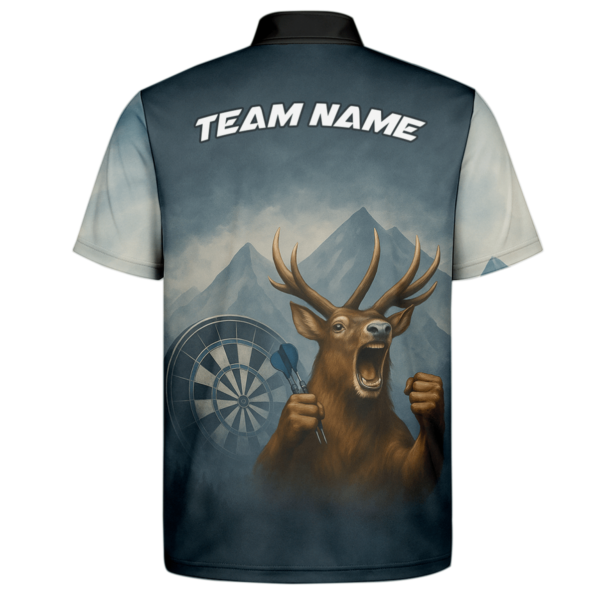 Dart Poloshirt für Herren mit Hirsch Berg Nebel Motiv - Personalisiert: Eigener Name & Team - P5260 - Outfitsuche