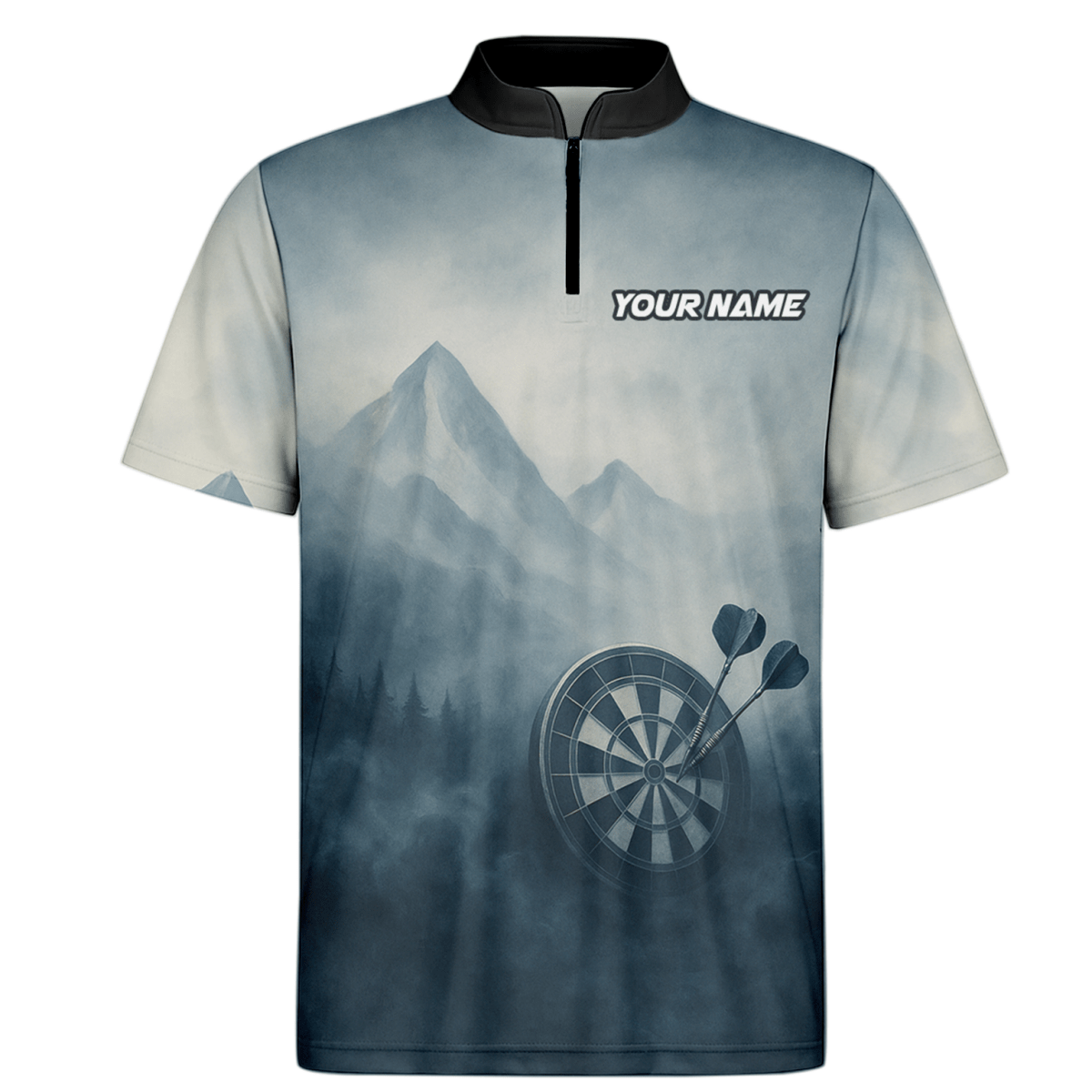 Dart Poloshirt für Herren mit Hirsch Berg Nebel Motiv - Personalisiert: Eigener Name & Team - P5260 - Outfitsuche