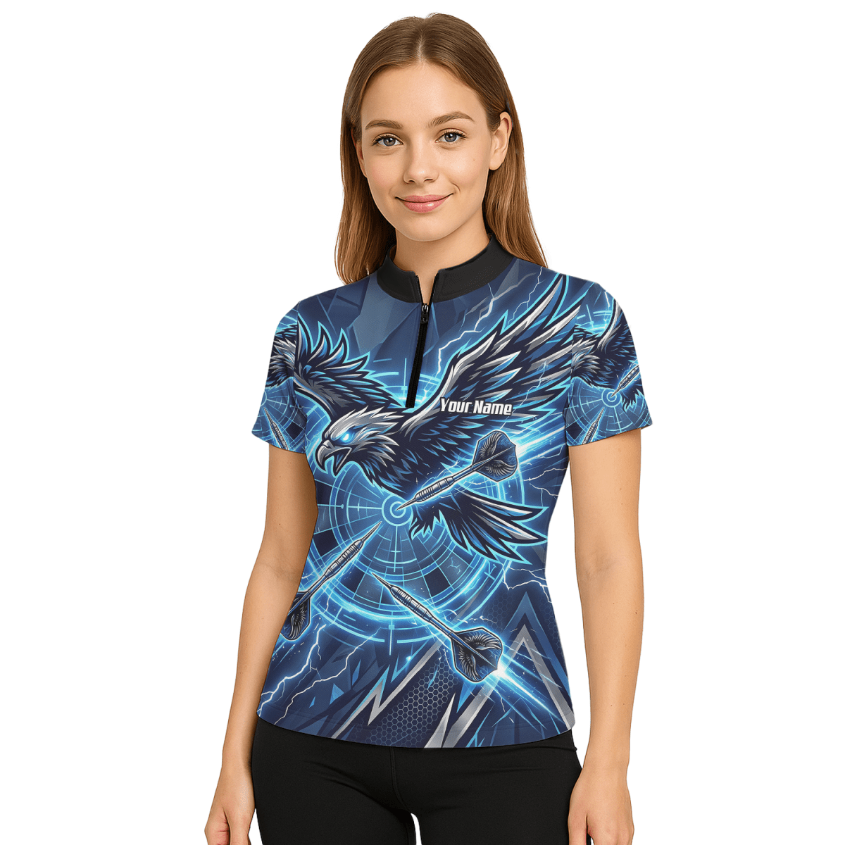 Dart Trikot Damen – Adler & Blitze Design Blau – Personalisierbar Y3067 - Outfitsuche