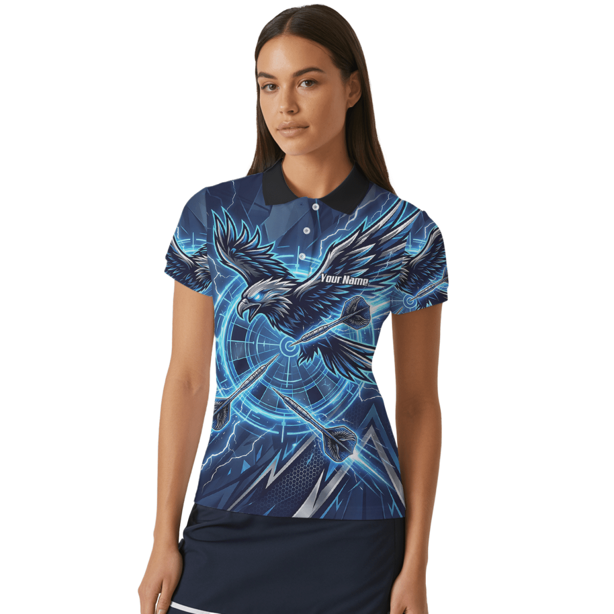 Dart Trikot Damen – Adler & Blitze Design Blau – Personalisierbar Y3067 - Outfitsuche