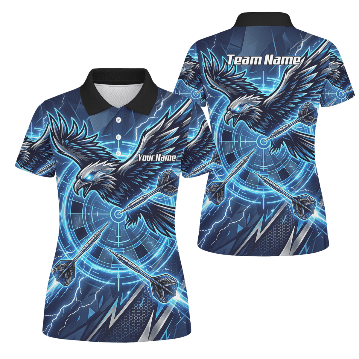 Dart Trikot Damen – Adler & Blitze Design Blau – Personalisierbar Y3067 - Outfitsuche