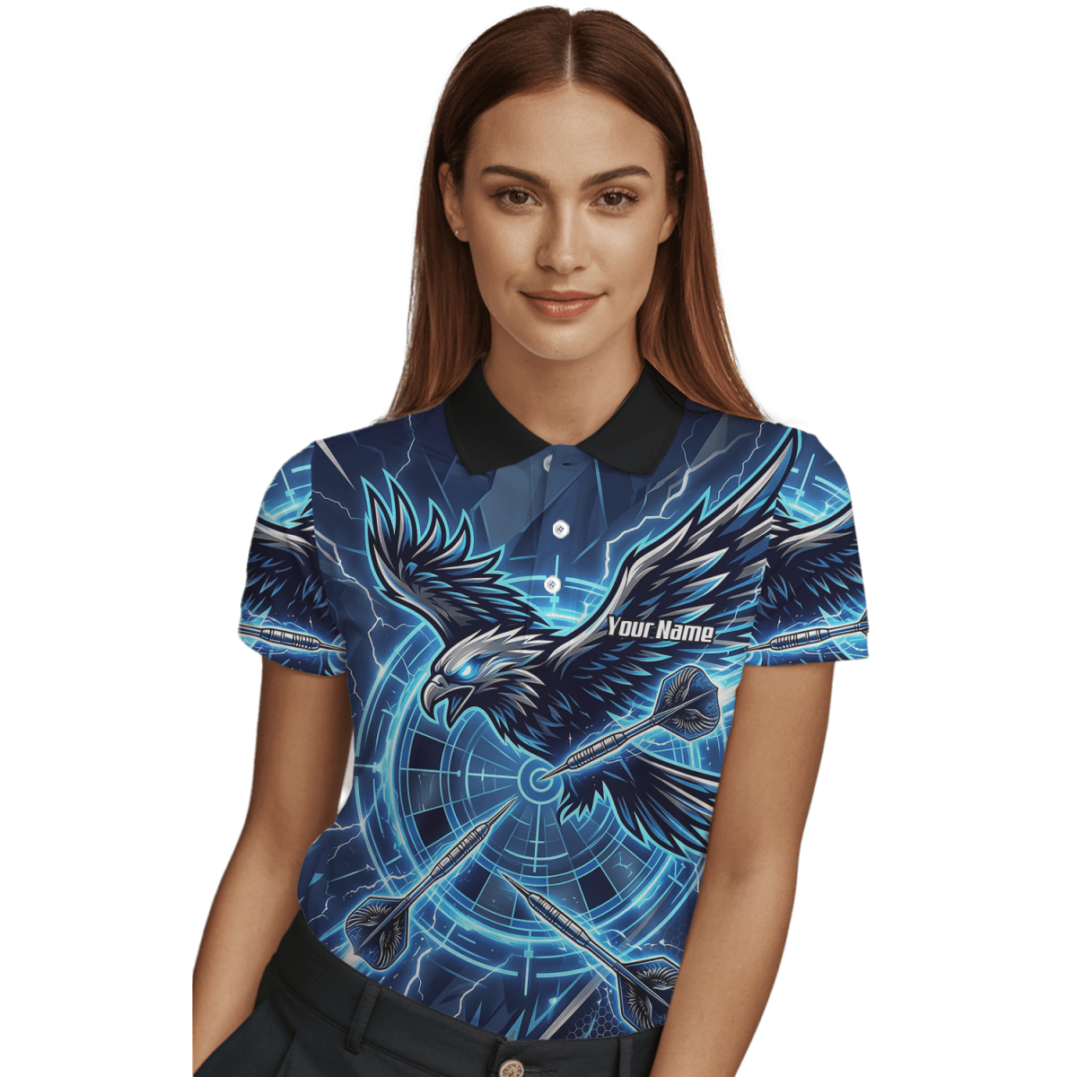 Dart Trikot Damen – Adler & Blitze Design Blau – Personalisierbar Y3067 - Outfitsuche