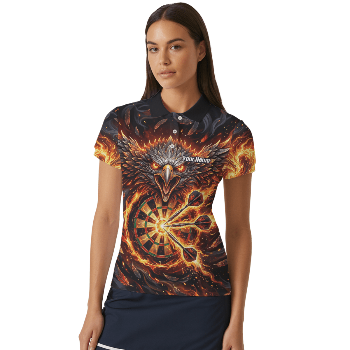Dart Trikot Damen – Adler Feuer Design Schwarz Rot Personalisiert A3134 - Outfitsuche