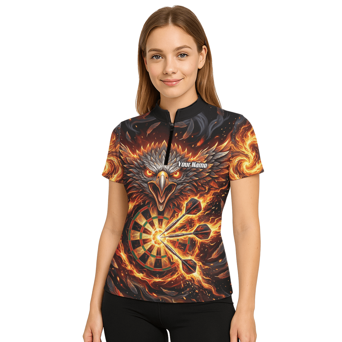 Dart Trikot Damen – Adler Feuer Design Schwarz Rot Personalisiert A3134 - Outfitsuche