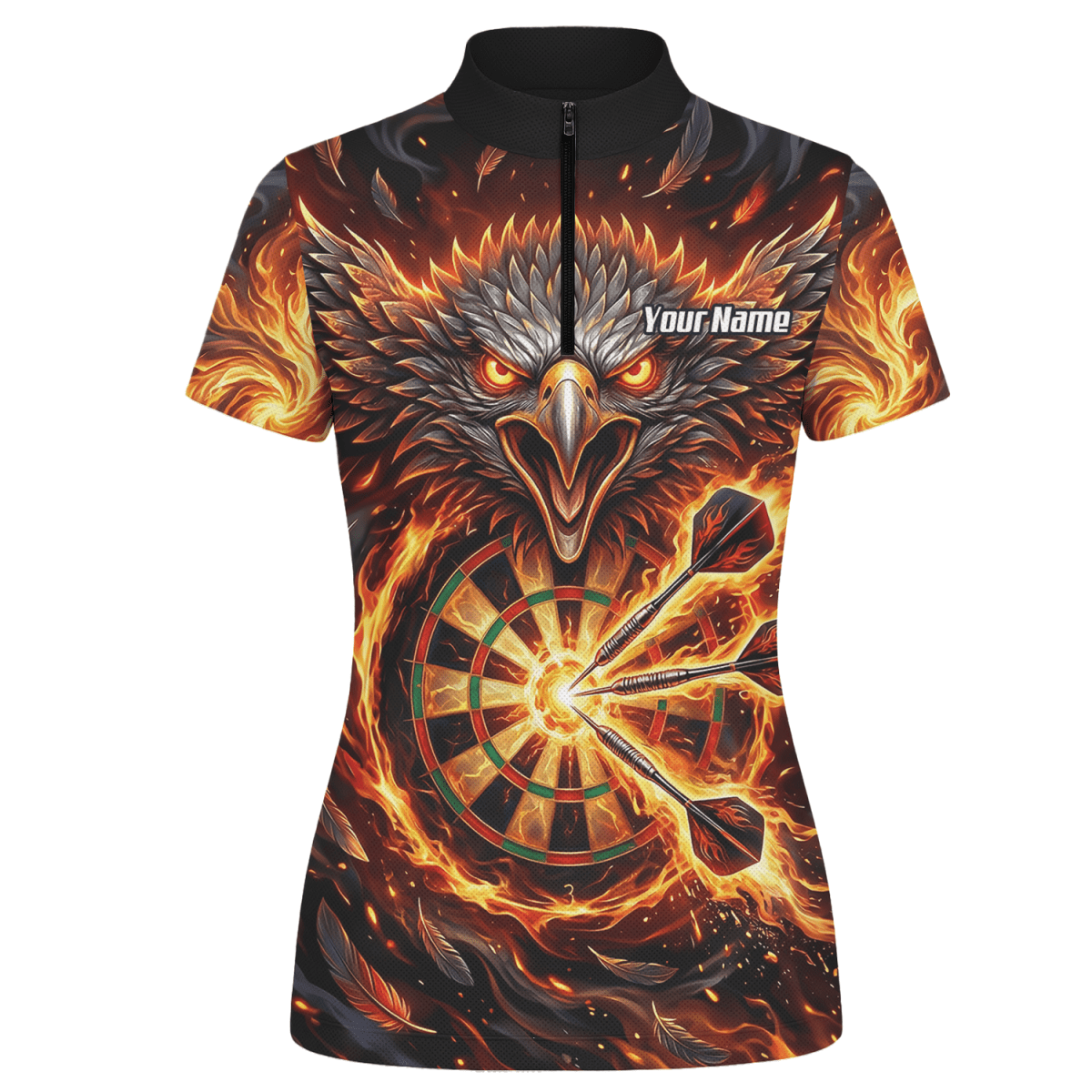 Dart Trikot Damen – Adler Feuer Design Schwarz Rot Personalisiert A3134 - Outfitsuche