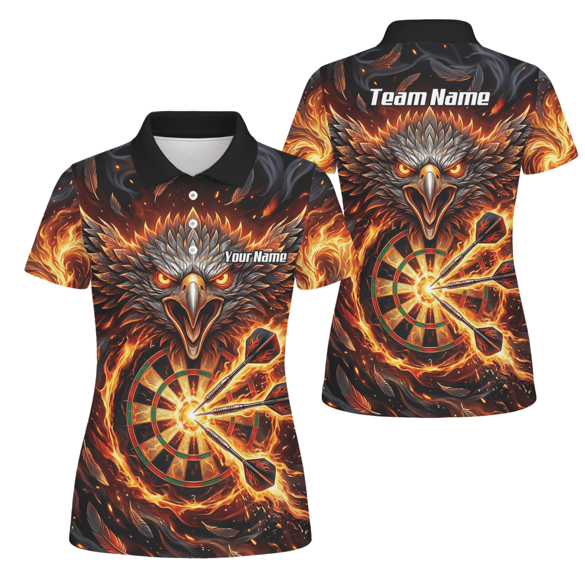 Dart Trikot Damen – Adler Feuer Design Schwarz Rot Personalisiert A3134 - Outfitsuche