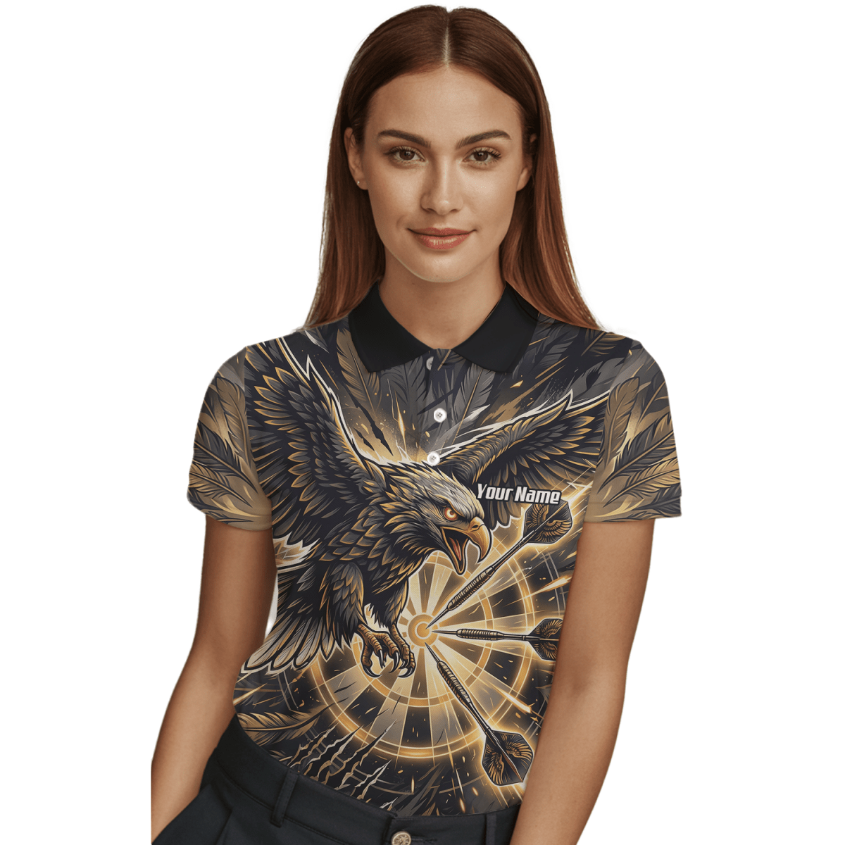 Dart Trikot Damen – Adler Motiv Gold Schwarz Personalisierbar P9080 - Outfitsuche