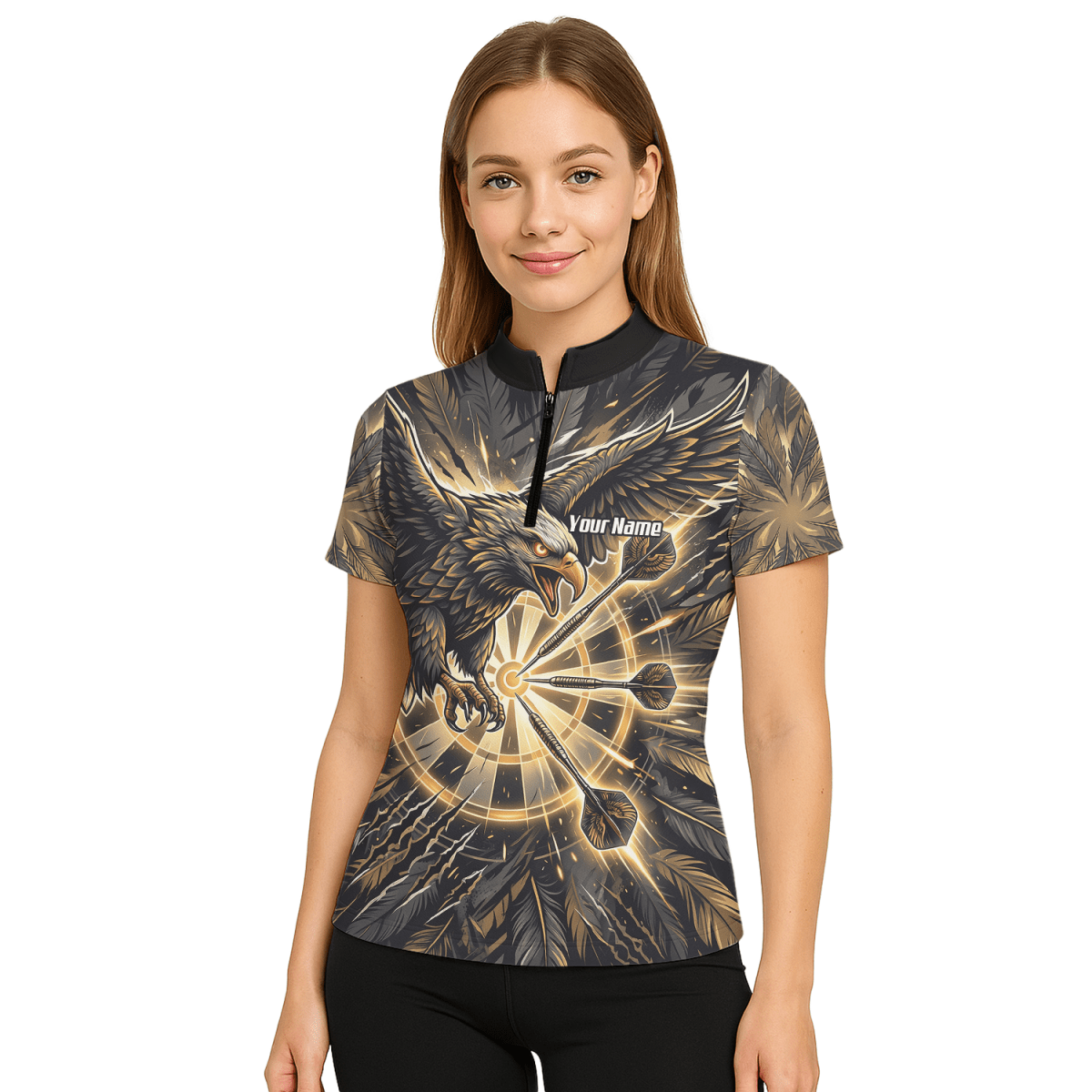 Dart Trikot Damen – Adler Motiv Gold Schwarz Personalisierbar P9080 - Outfitsuche