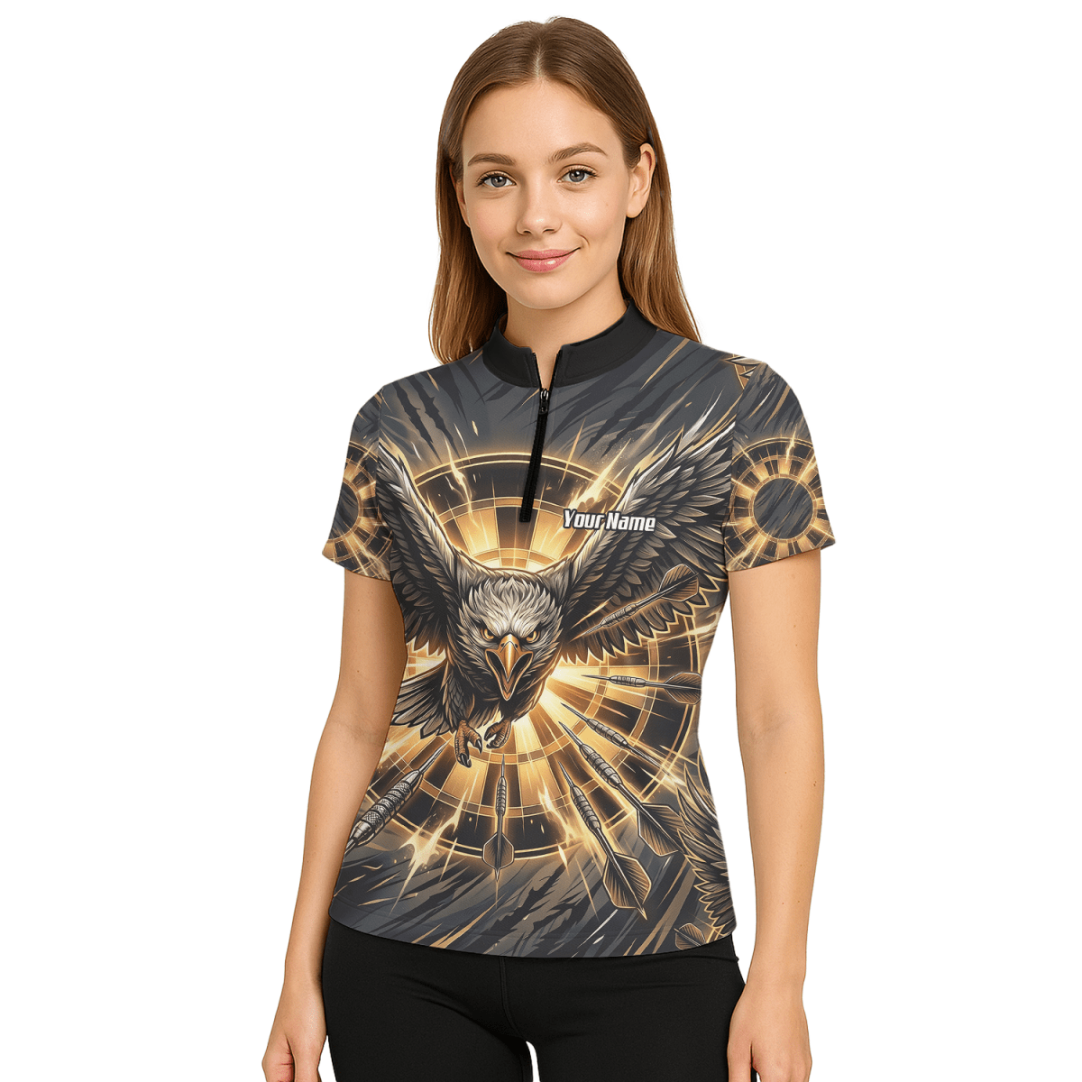 Dart Trikot Damen – Adler Motiv Schwarz Gold personalisiert G2102 - Outfitsuche