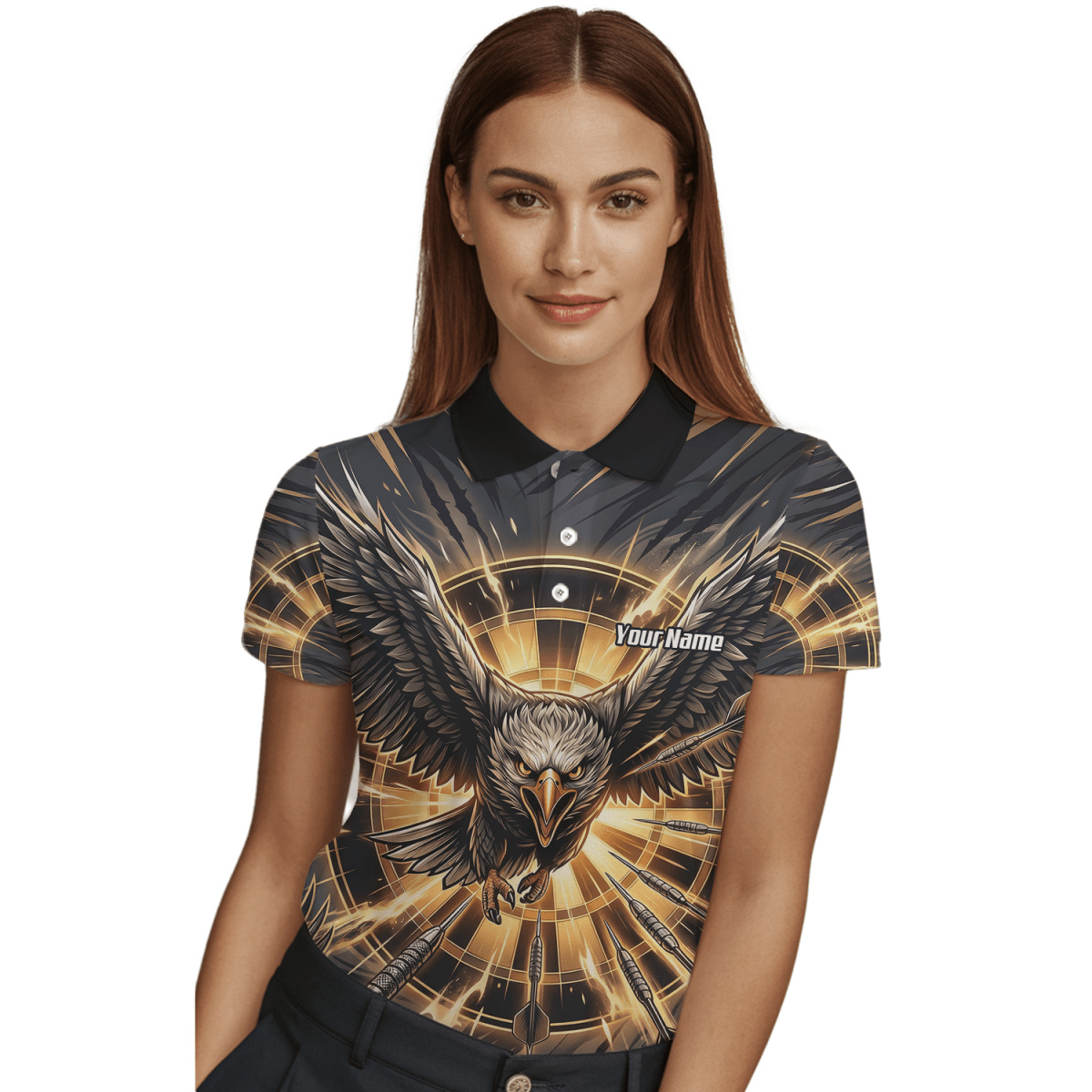 Dart Trikot Damen – Adler Motiv Schwarz Gold personalisiert G2102 - Outfitsuche