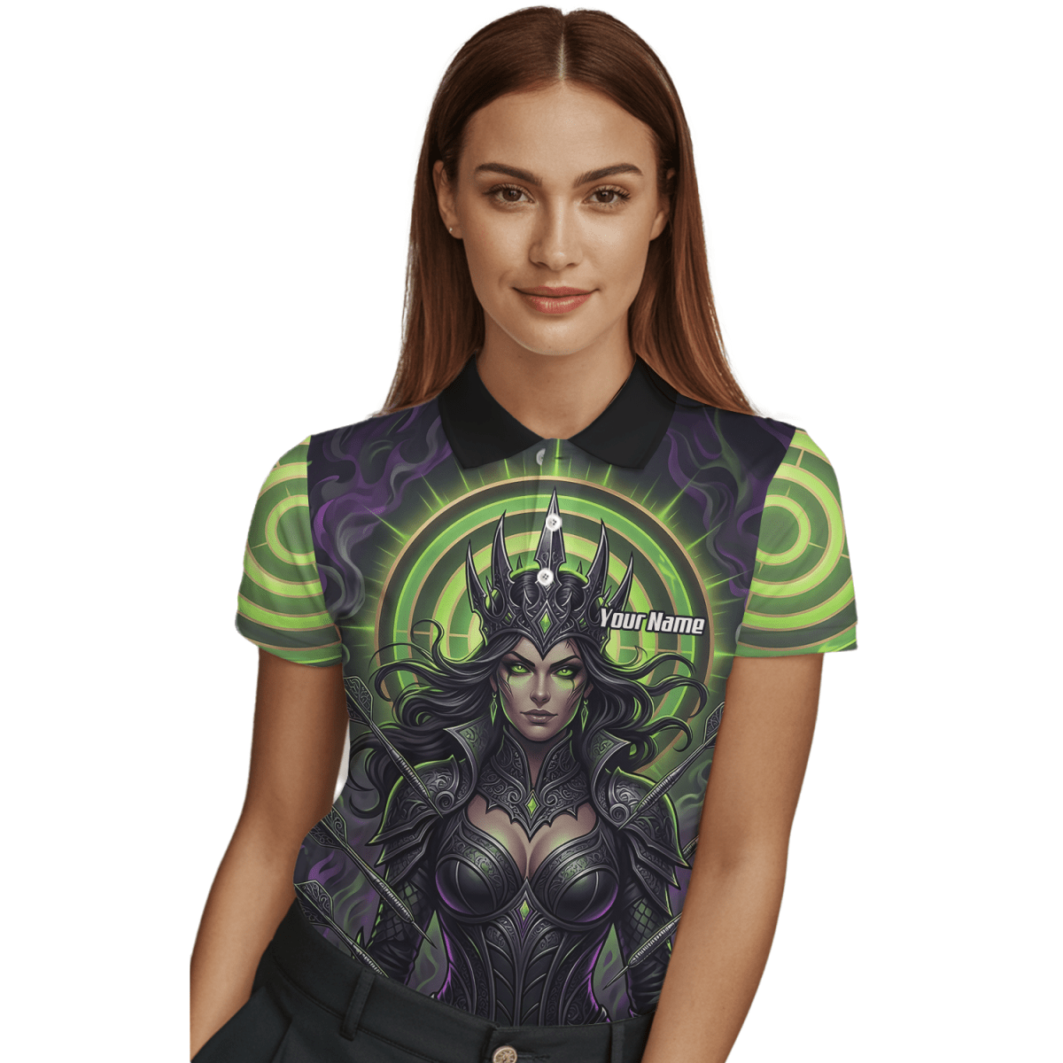 Dart Trikot Damen – Dark Queen Motiv Schwarz & Neongrün N8351 - Outfitsuche