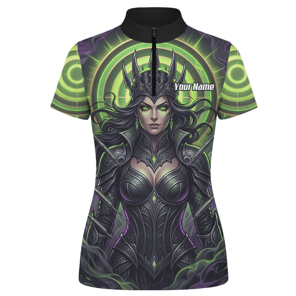 Dart Trikot Damen – Dark Queen Motiv Schwarz & Neongrün N8351 - Outfitsuche