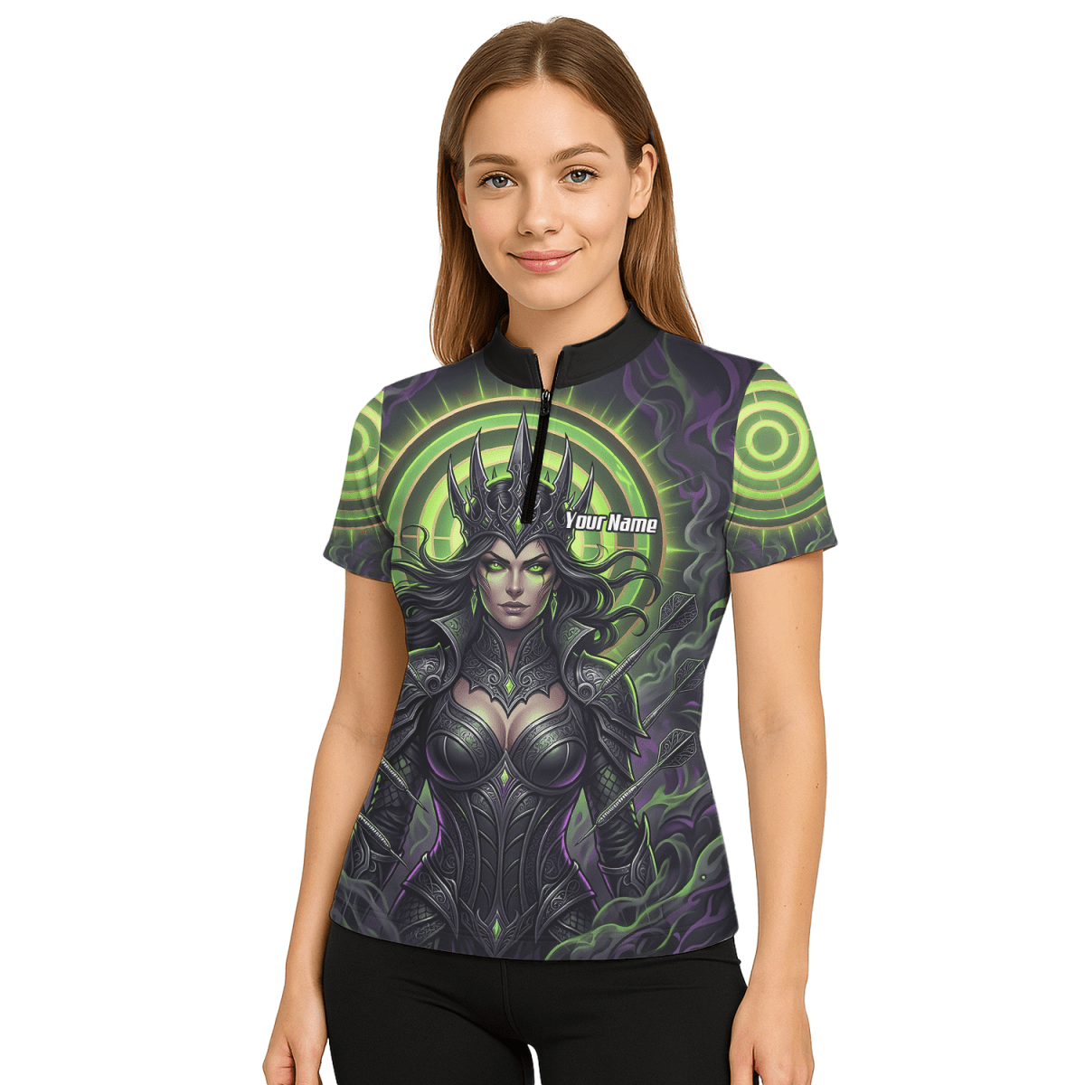 Dart Trikot Damen – Dark Queen Motiv Schwarz & Neongrün N8351 - Outfitsuche
