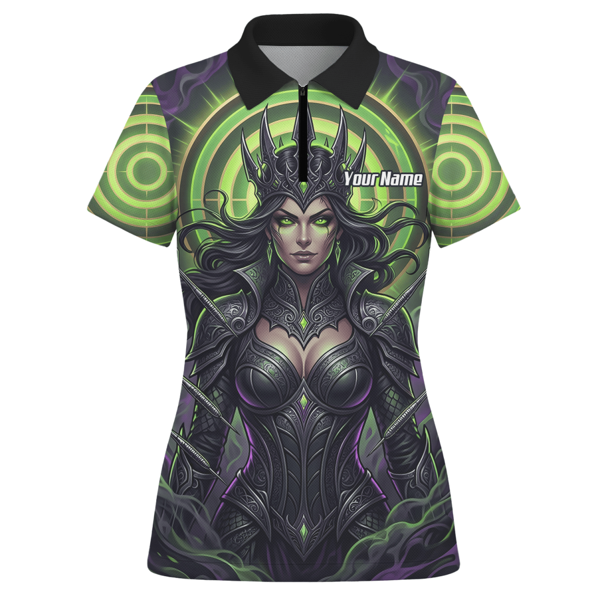 Dart Trikot Damen – Dark Queen Motiv Schwarz & Neongrün N8351 - Outfitsuche