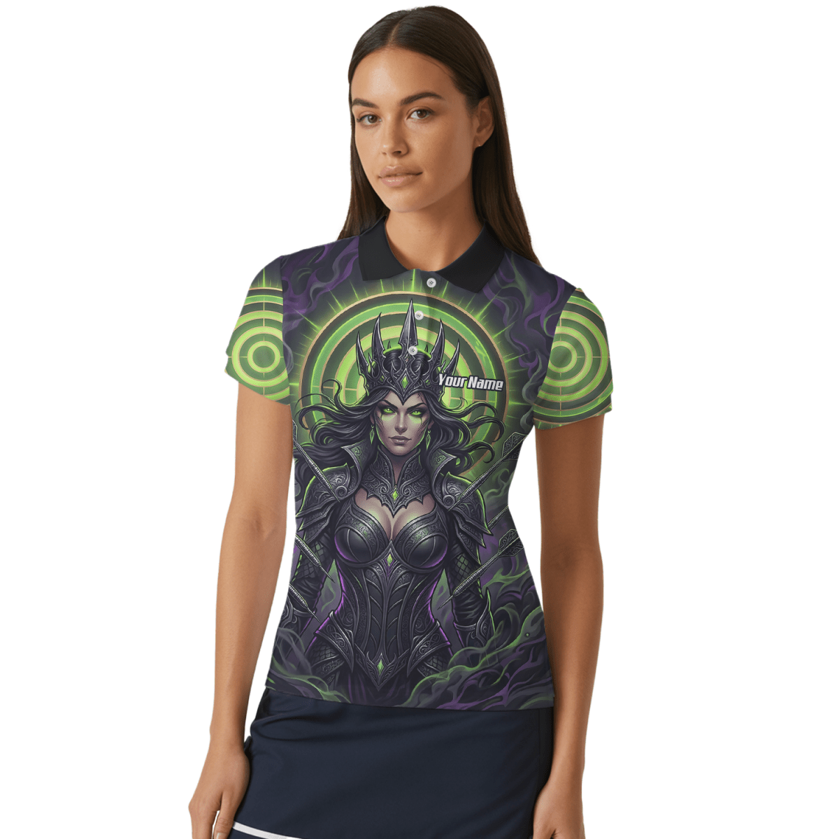 Dart Trikot Damen – Dark Queen Motiv Schwarz & Neongrün N8351 - Outfitsuche