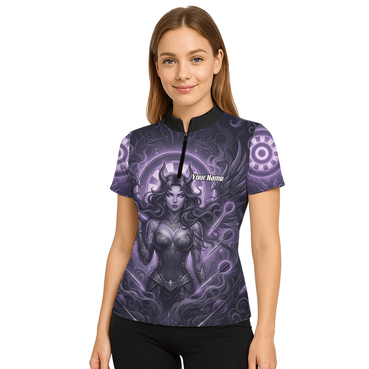 Dart Trikot Damen – Dark Succubus Fantasy Design Lila Schwarz B5075 - Outfitsuche