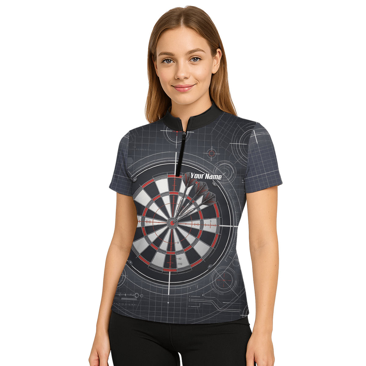 Dart Trikot Damen – Dartscheibe Bullseye Schwarz Rot Personalisierbar K9046 - Outfitsuche