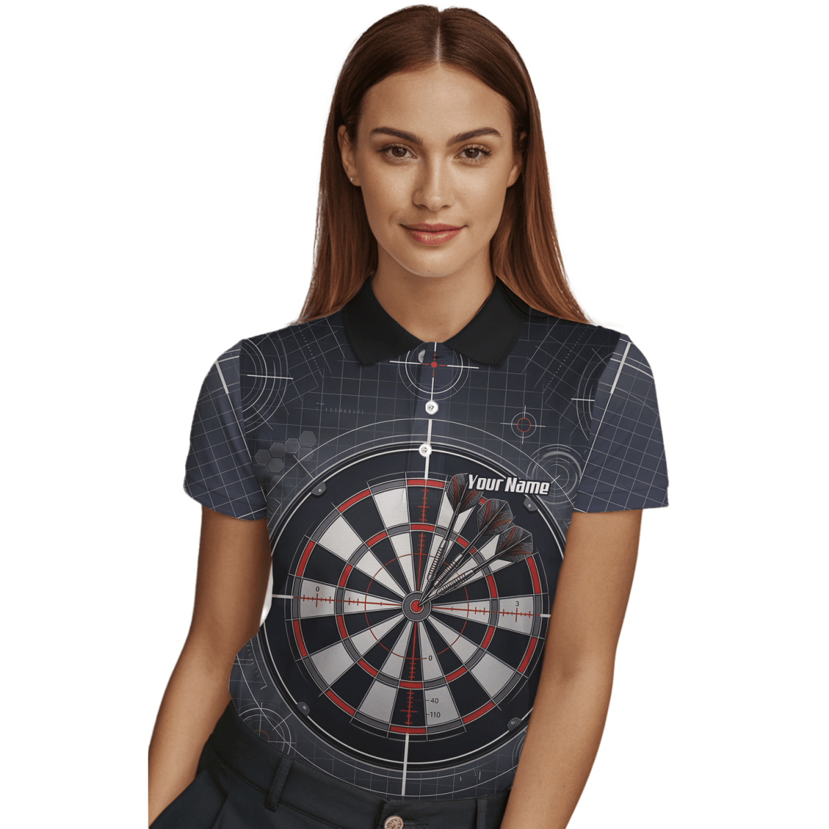 Dart Trikot Damen – Dartscheibe Bullseye Schwarz Rot Personalisierbar K9046 - Outfitsuche