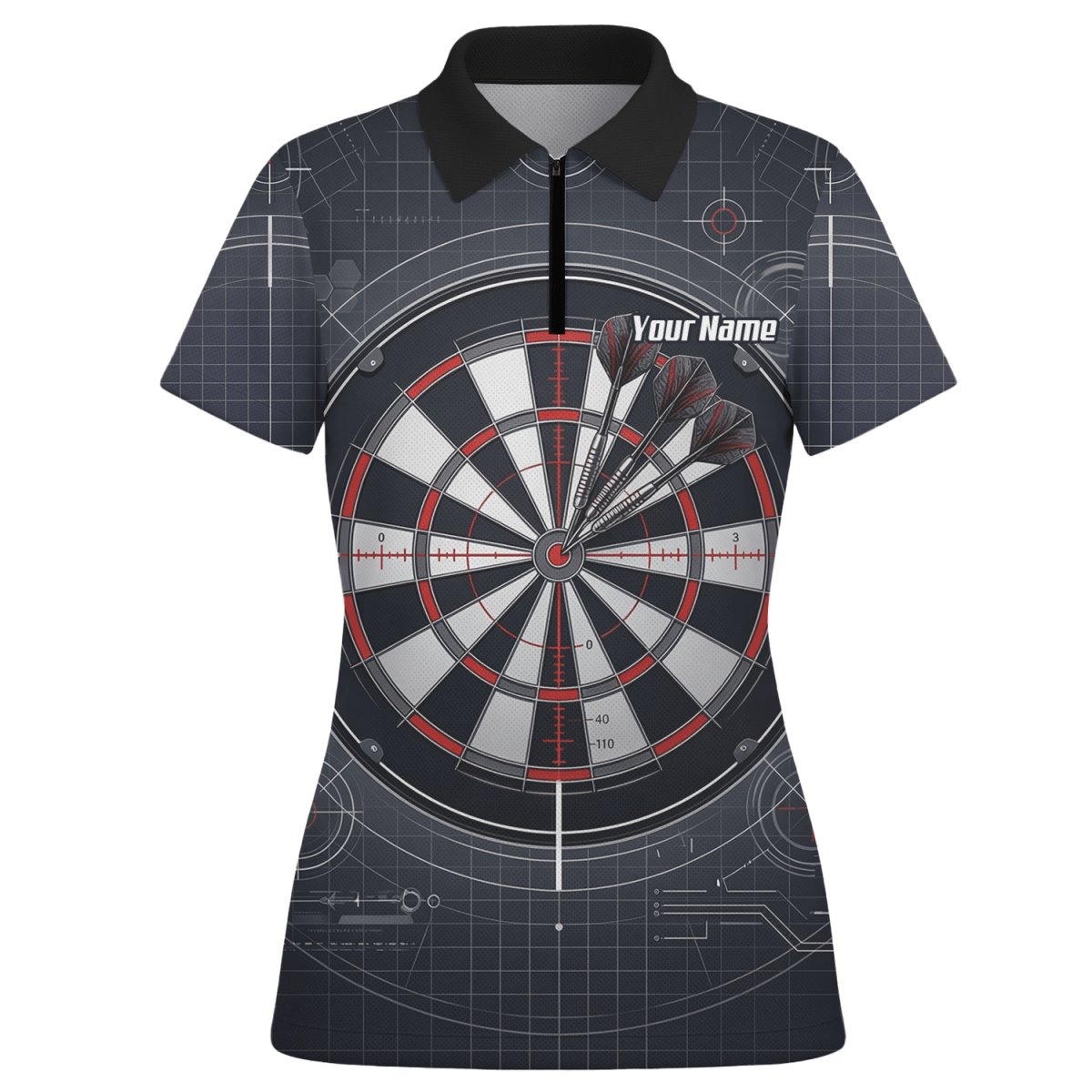 Dart Trikot Damen – Dartscheibe Bullseye Schwarz Rot Personalisierbar K9046 - Outfitsuche