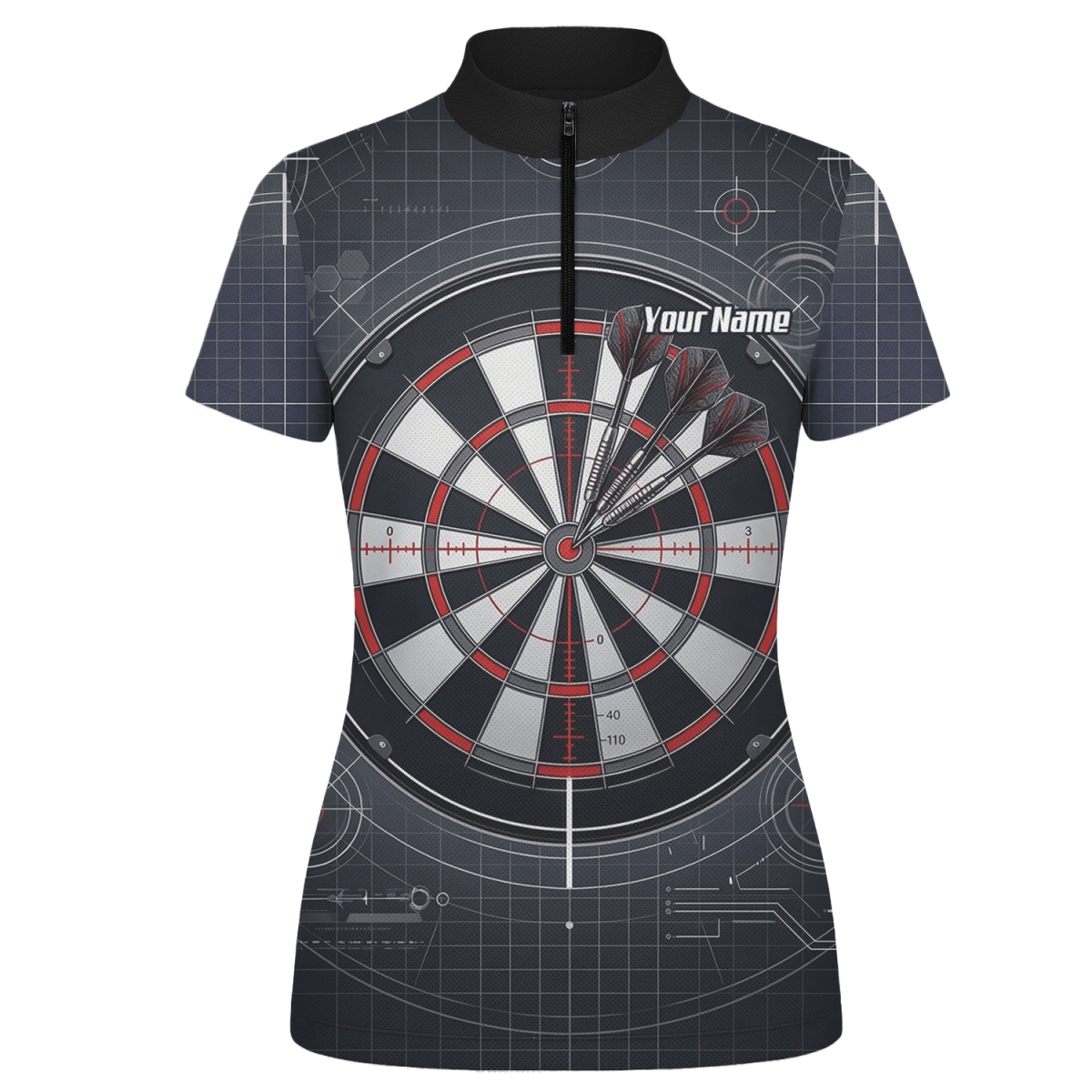 Dart Trikot Damen – Dartscheibe Bullseye Schwarz Rot Personalisierbar K9046 - Outfitsuche