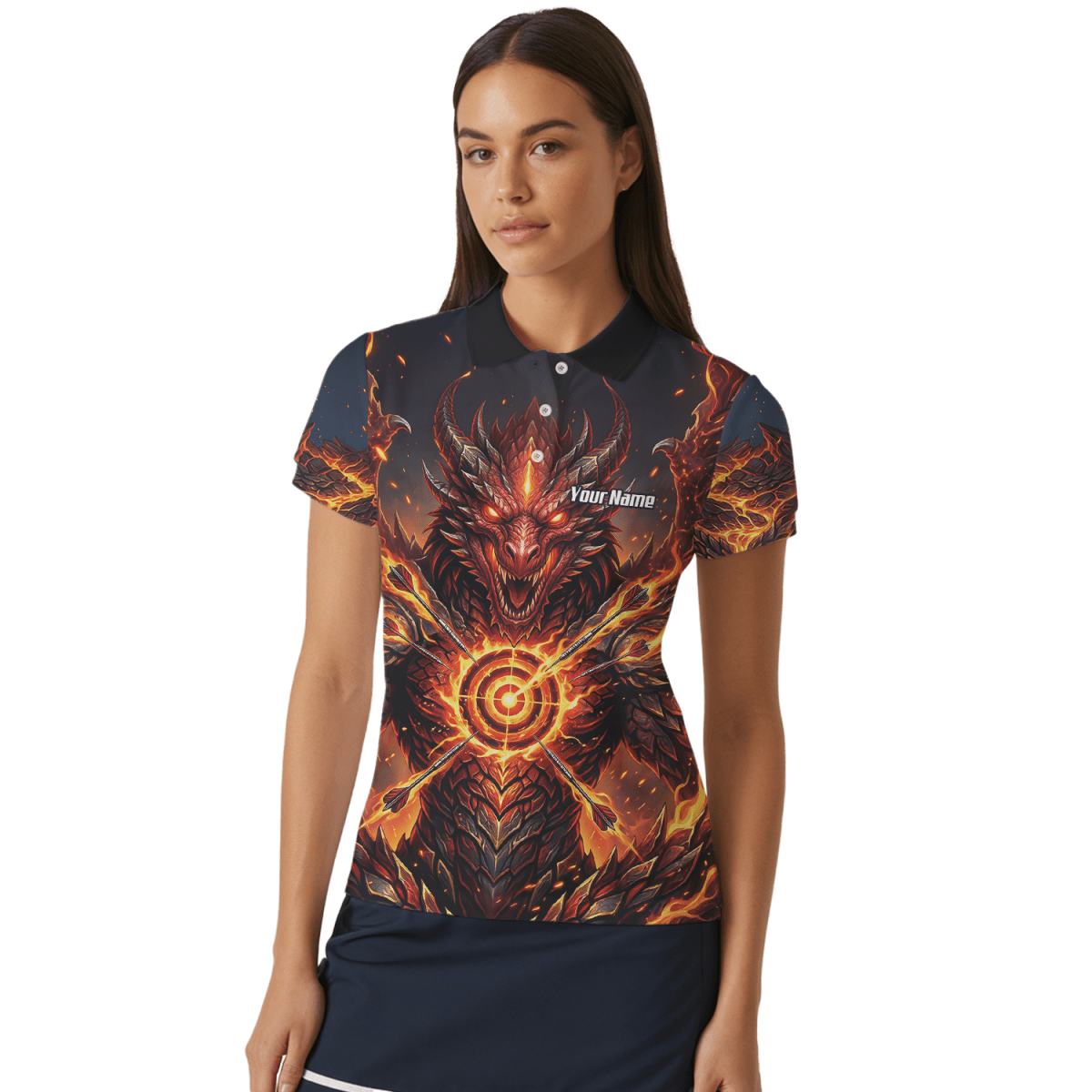 Dart Trikot Damen – Design Feuer - Drache in Schwarz und Rot P4508 - Outfitsuche