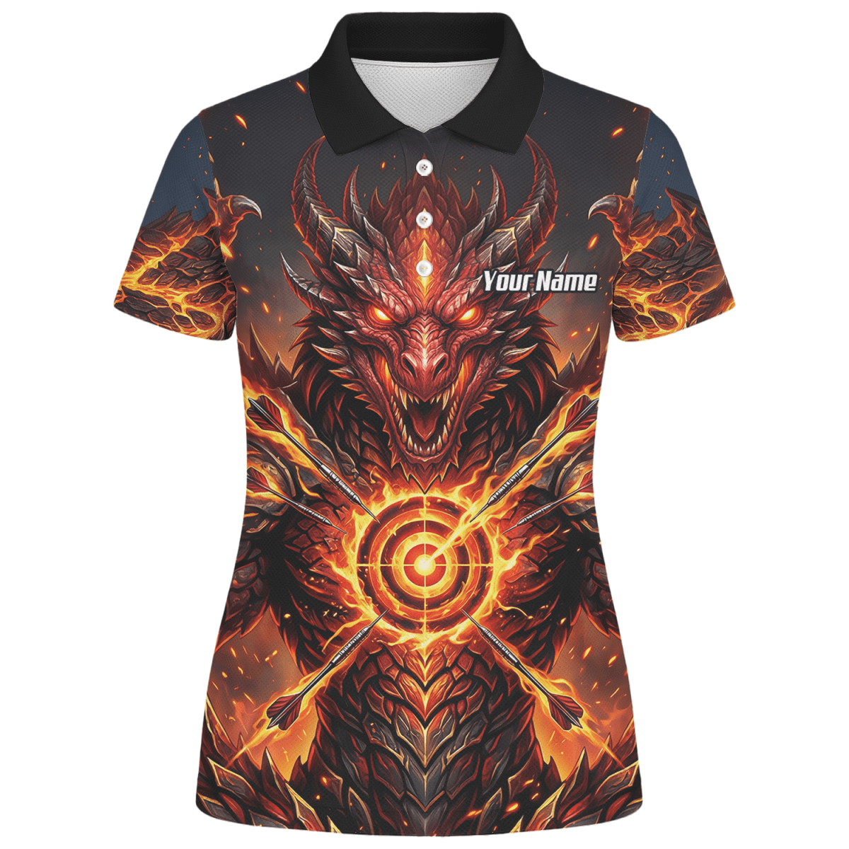 Dart Trikot Damen – Design Feuer - Drache in Schwarz und Rot P4508 - Outfitsuche