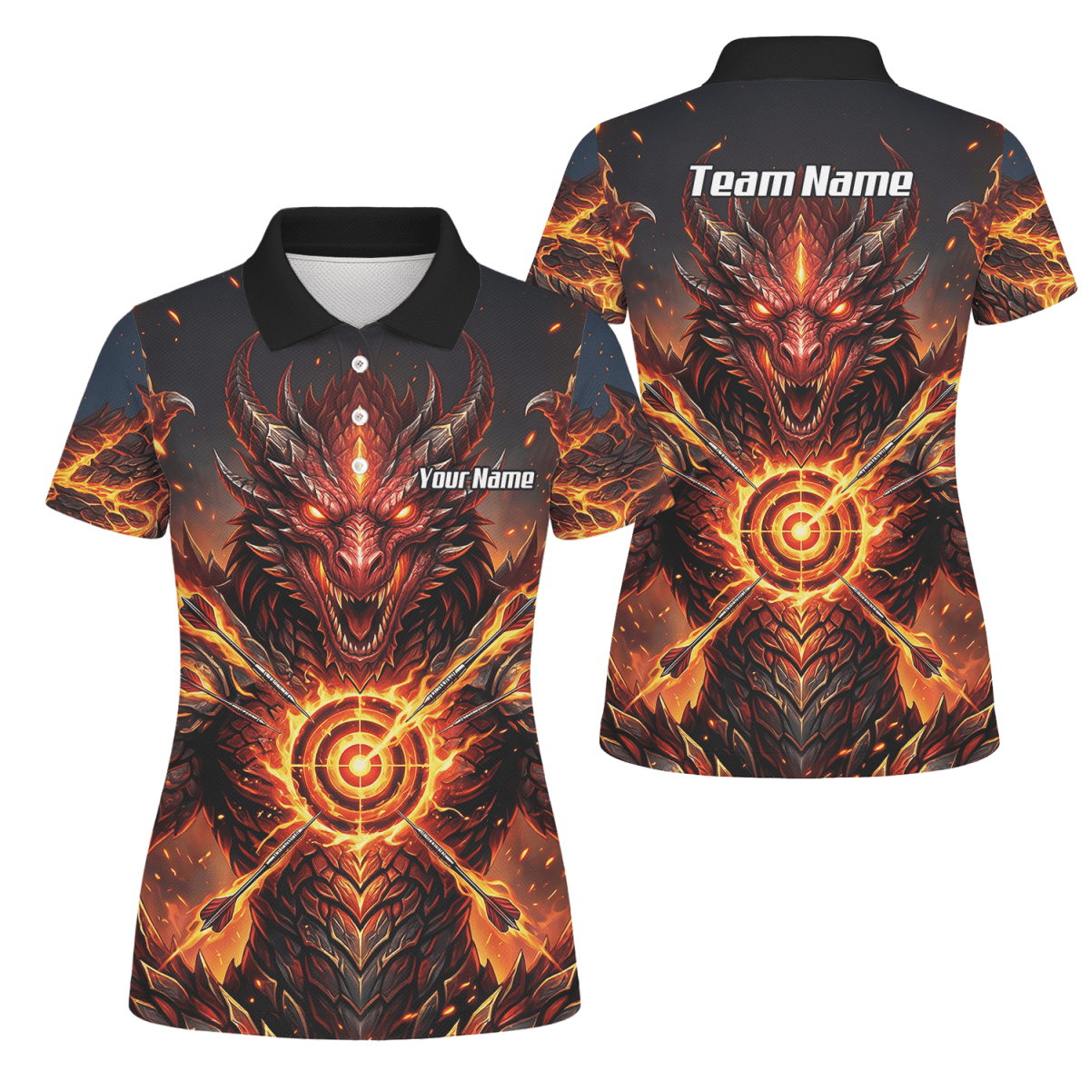 Dart Trikot Damen – Design Feuer - Drache in Schwarz und Rot P4508 - Outfitsuche