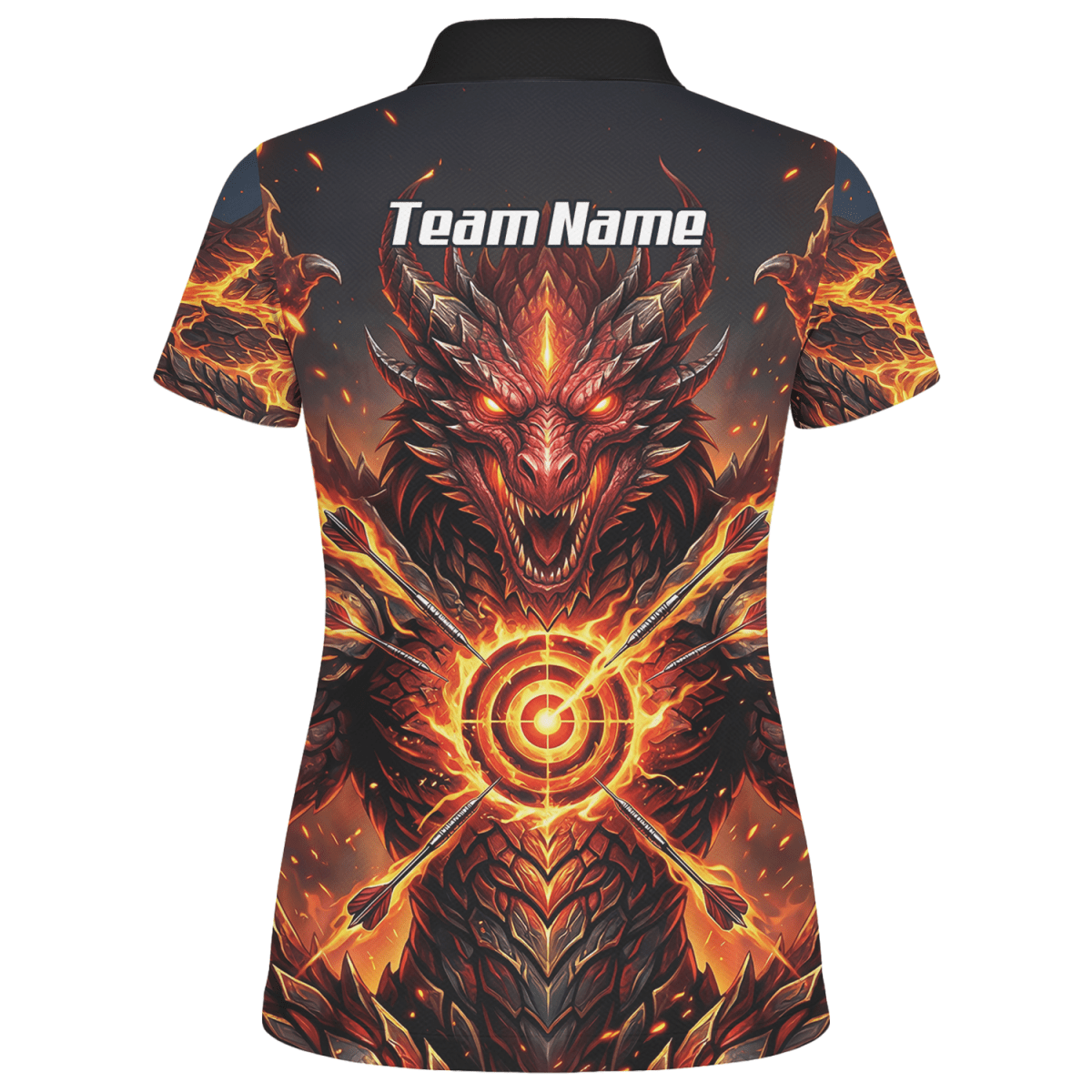 Dart Trikot Damen – Design Feuer - Drache in Schwarz und Rot P4508 - Outfitsuche