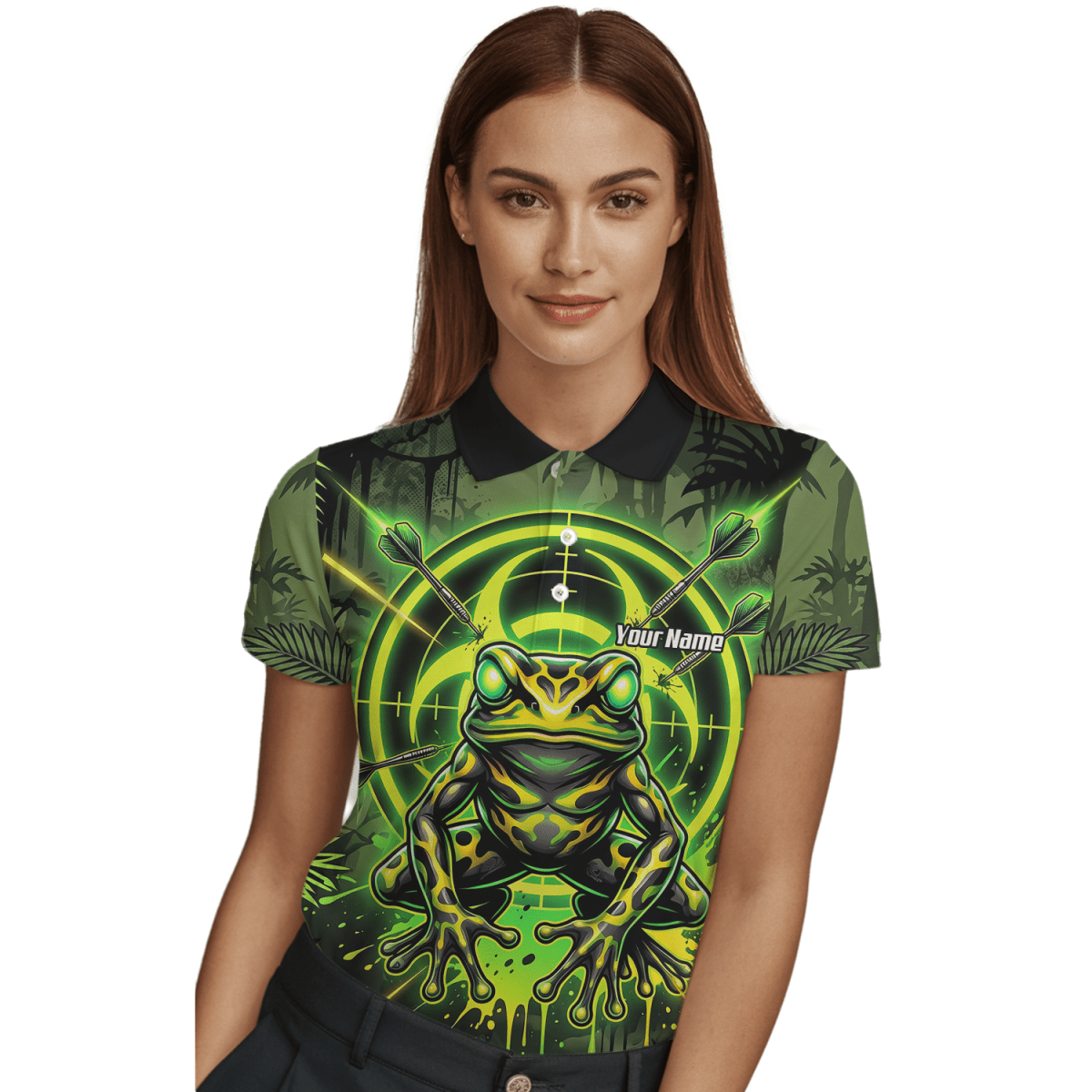 Dart Trikot Damen – Design Giftfrosch & Zielscheibe Neon Grün N6854 - Outfitsuche