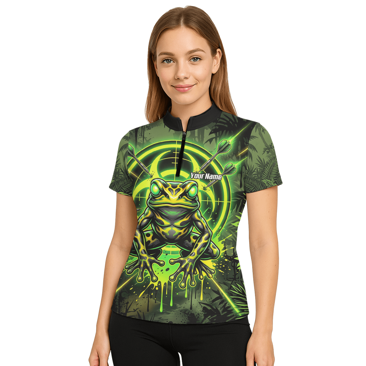 Dart Trikot Damen – Design Giftfrosch & Zielscheibe Neon Grün N6854 - Outfitsuche