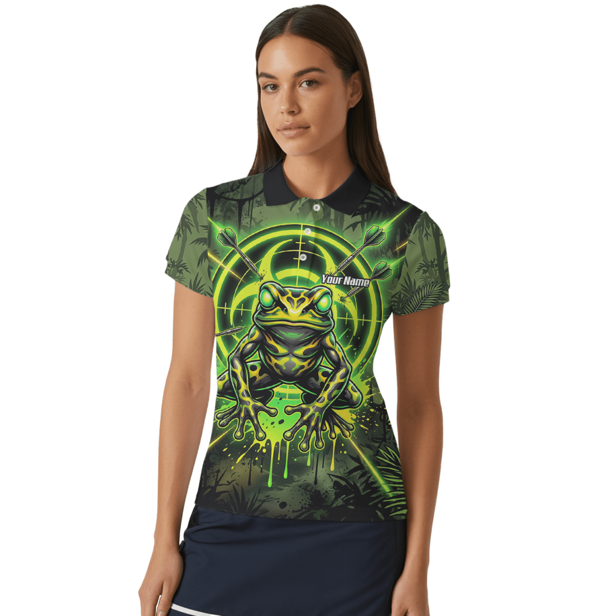 Dart Trikot Damen – Design Giftfrosch & Zielscheibe Neon Grün N6854 - Outfitsuche