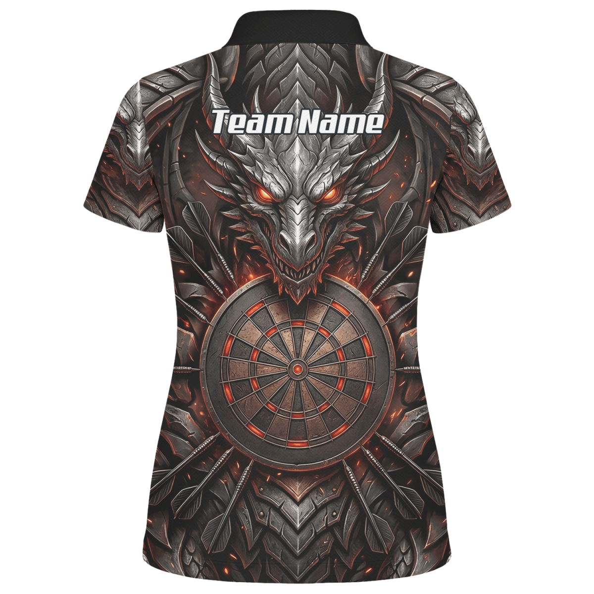 Dart Trikot Damen – Drachen & Dartboard Motiv, Schwarz - Rot J1144 - Outfitsuche