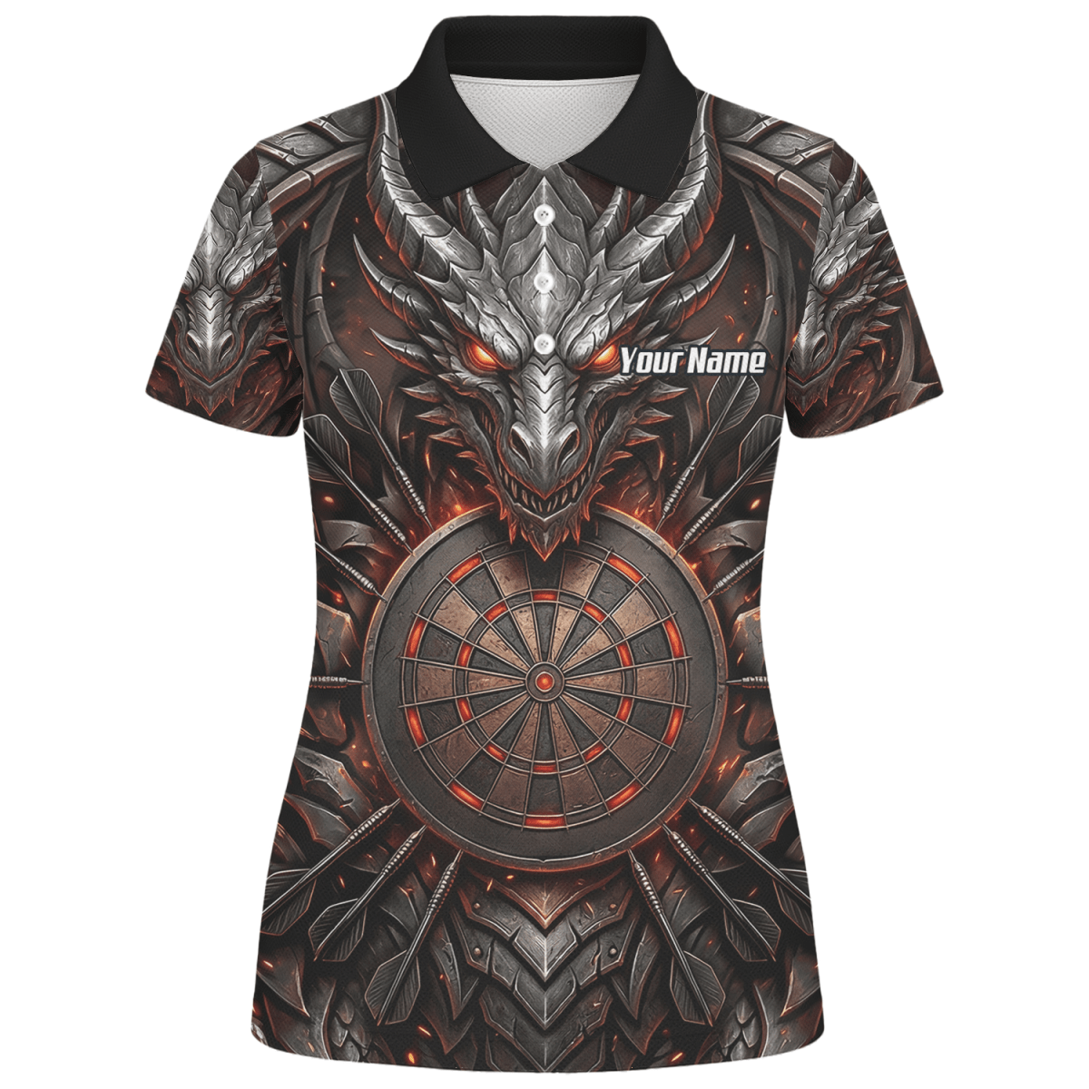 Dart Trikot Damen – Drachen & Dartboard Motiv, Schwarz - Rot J1144 - Outfitsuche