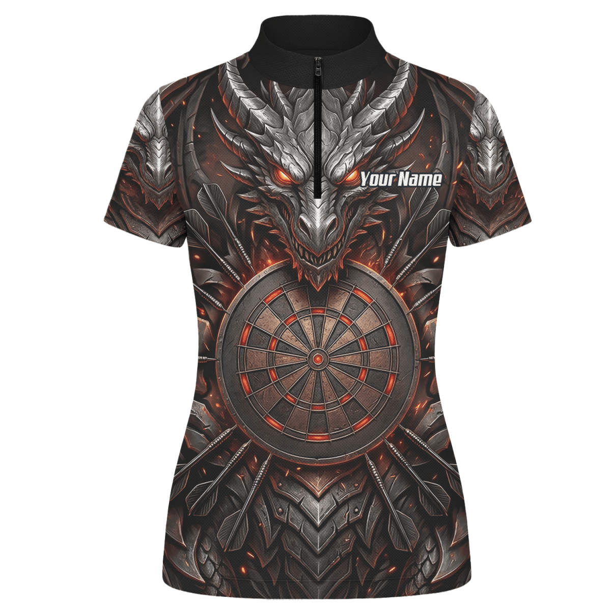 Dart Trikot Damen – Drachen & Dartboard Motiv, Schwarz - Rot J1144 - Outfitsuche