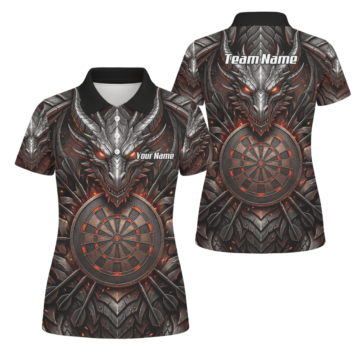 Dart Trikot Damen – Drachen & Dartboard Motiv, Schwarz - Rot J1144 - Outfitsuche