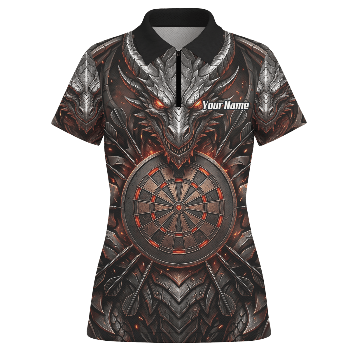 Dart Trikot Damen – Drachen & Dartboard Motiv, Schwarz - Rot J1144 - Outfitsuche