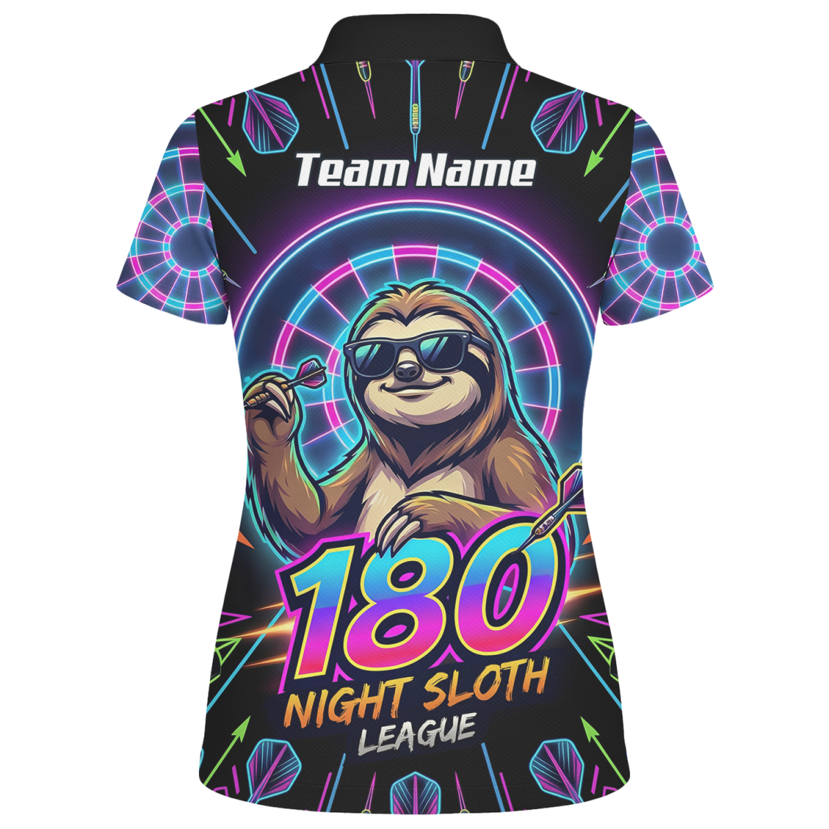 Dart Trikot Damen – Faultier 180 Night Sloth Neon Design Schwarz I5226 - Outfitsuche