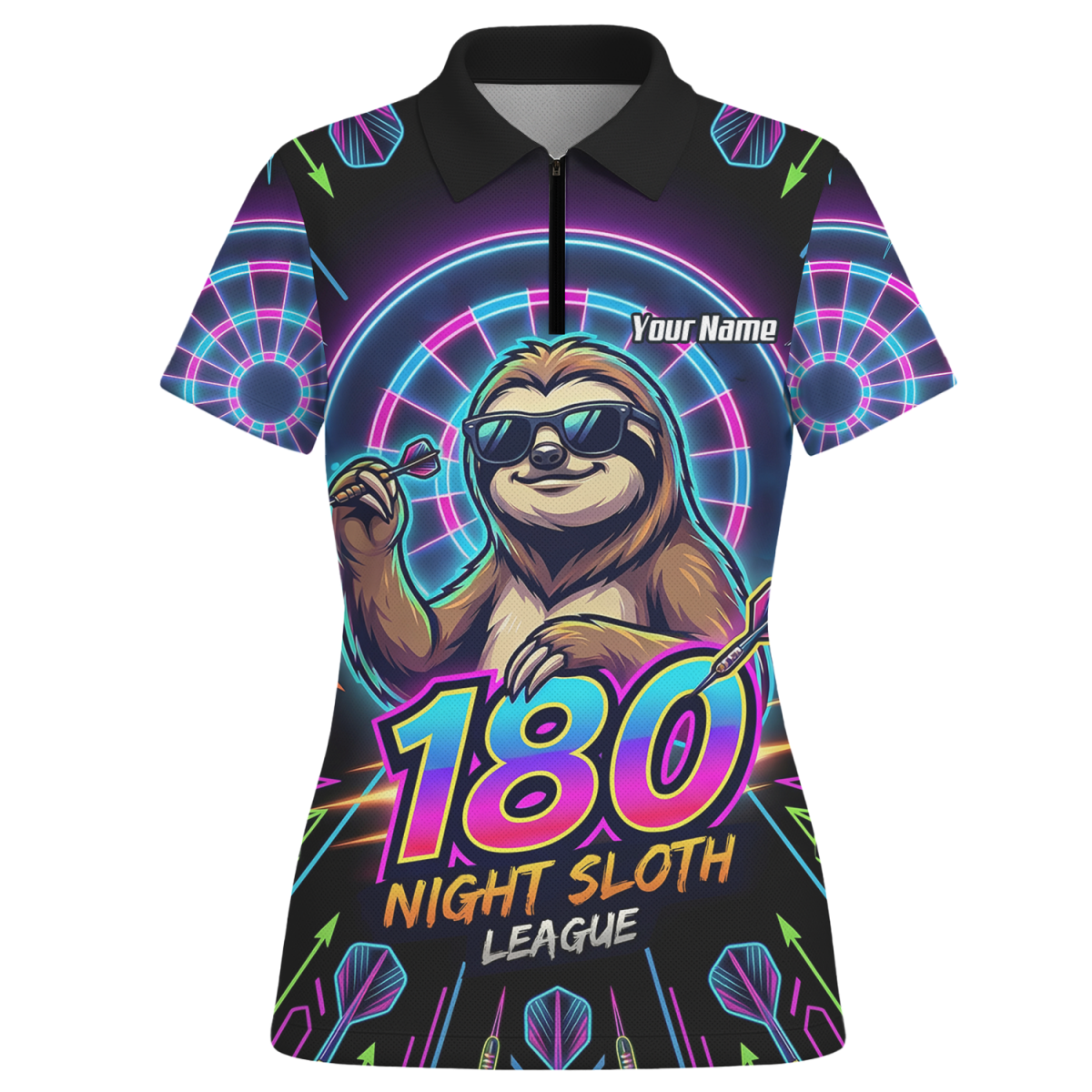 Dart Trikot Damen – Faultier 180 Night Sloth Neon Design Schwarz I5226 - Outfitsuche