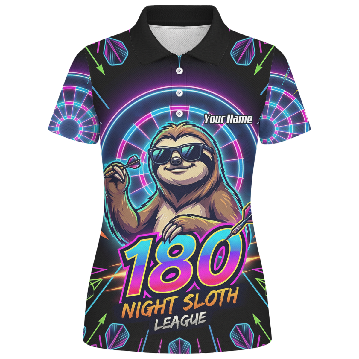 Dart Trikot Damen – Faultier 180 Night Sloth Neon Design Schwarz I5226 - Outfitsuche