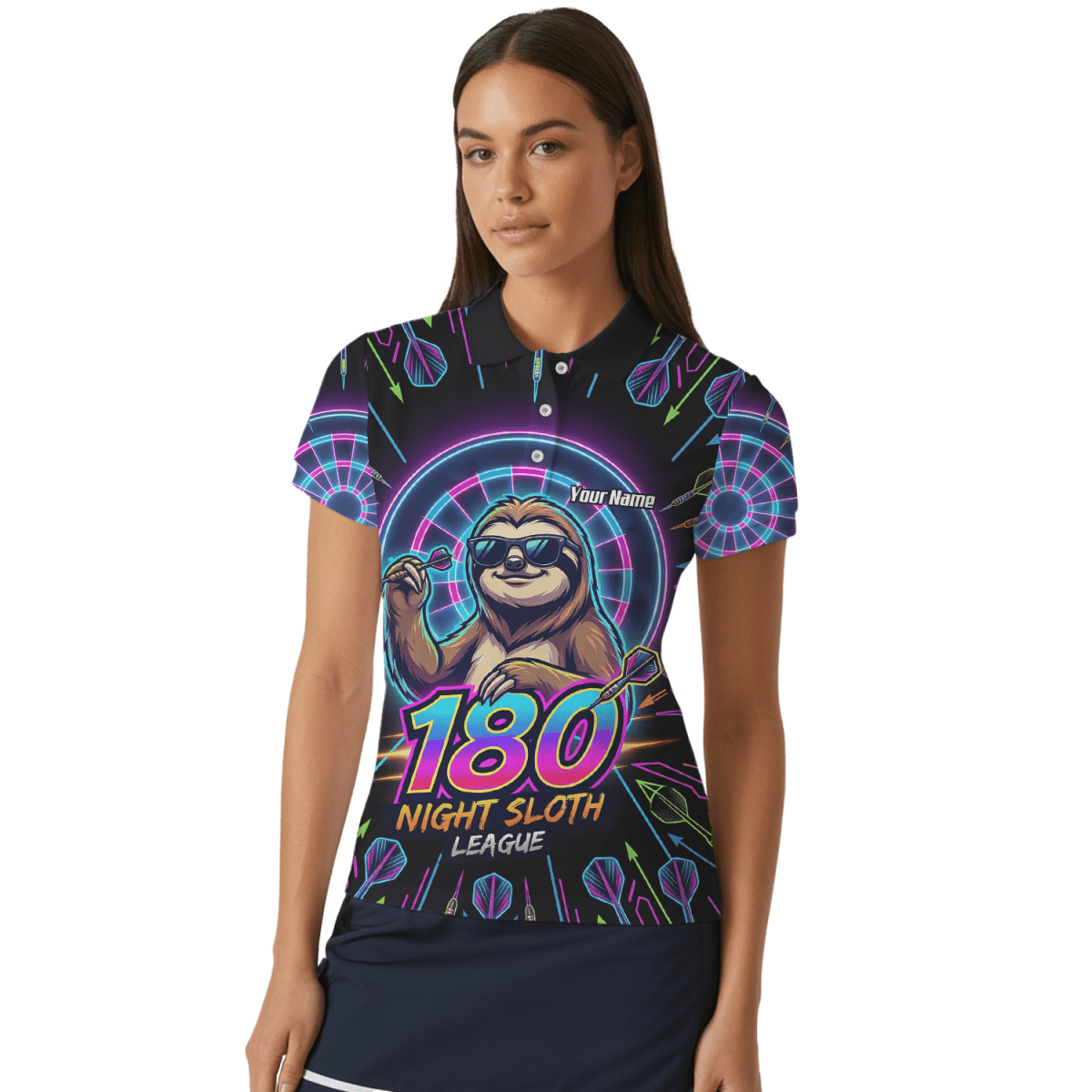 Dart Trikot Damen – Faultier 180 Night Sloth Neon Design Schwarz I5226 - Outfitsuche