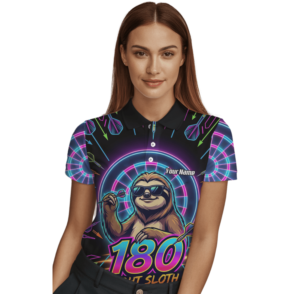 Dart Trikot Damen – Faultier 180 Night Sloth Neon Design Schwarz I5226 - Outfitsuche
