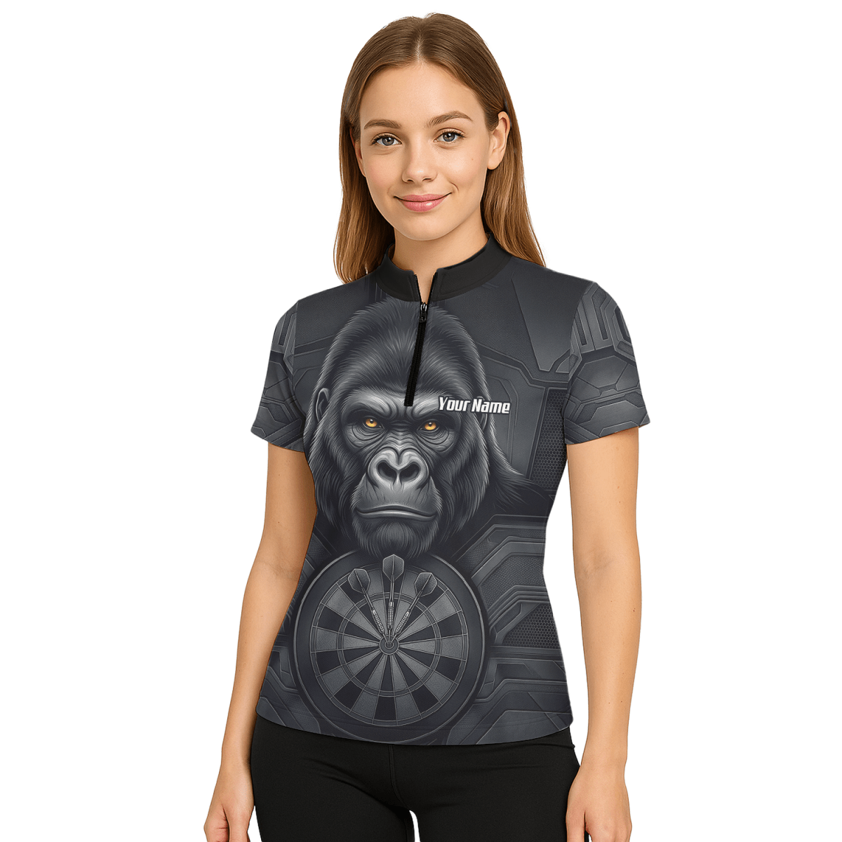 Dart Trikot Damen – Gorilla Motiv Schwarz & Anthrazit Personalisierbar M1900 - Outfitsuche